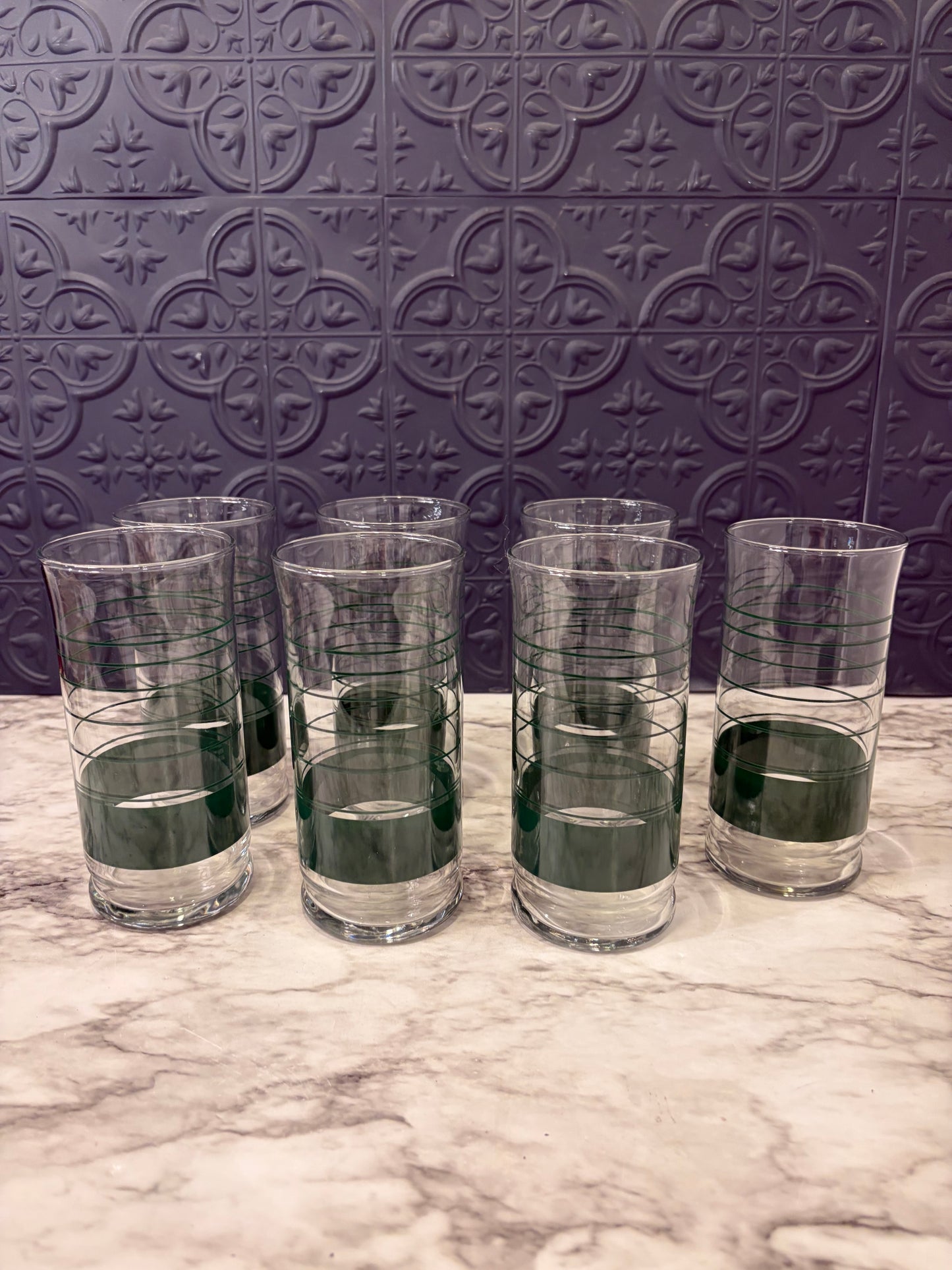 Green Stripes Drinking Glasses x7