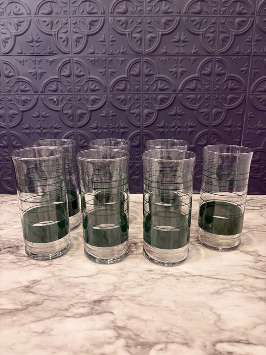 Green Stripes Drinking Glasses x7