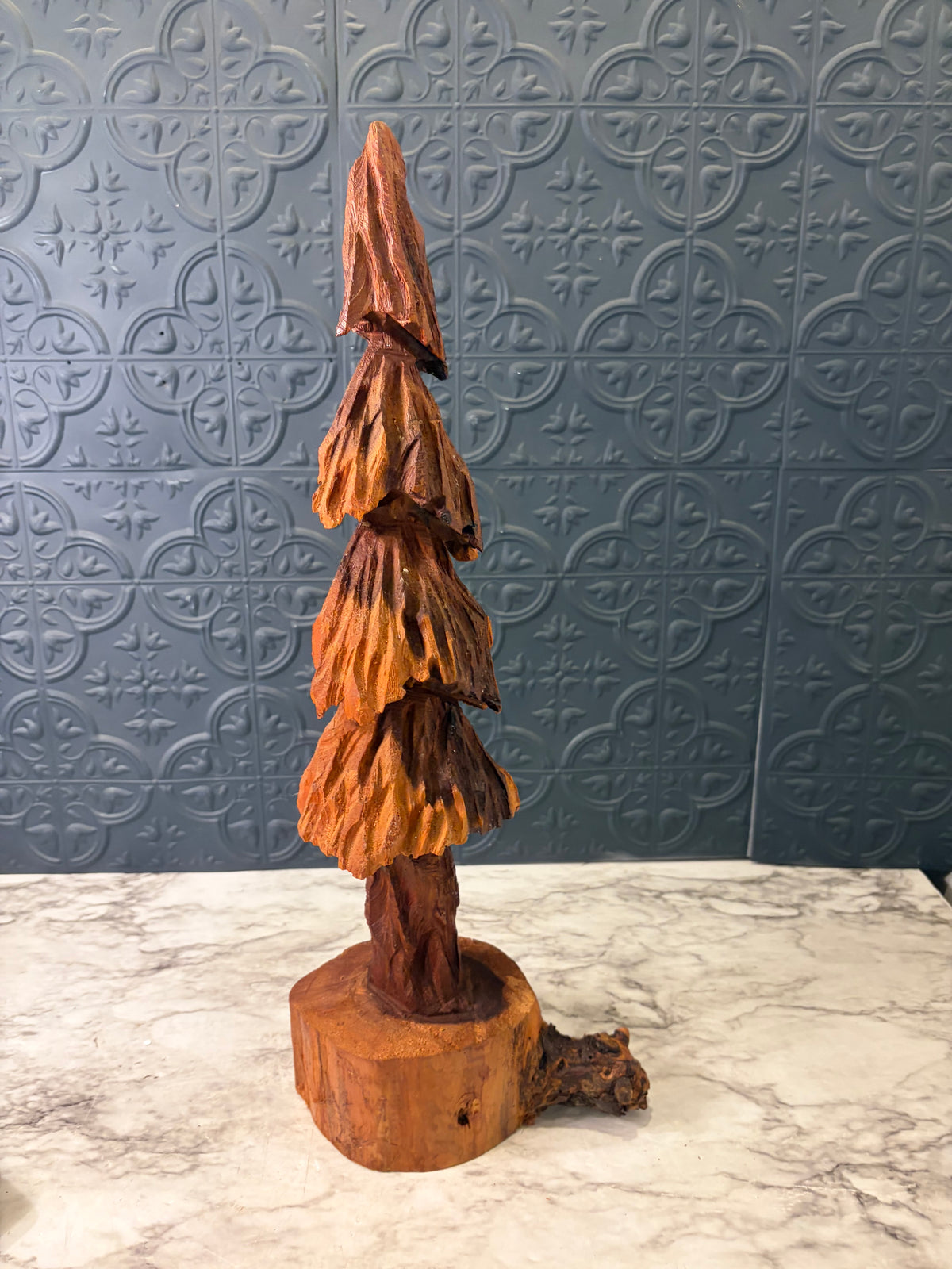 Wood Carved Tree 19"
