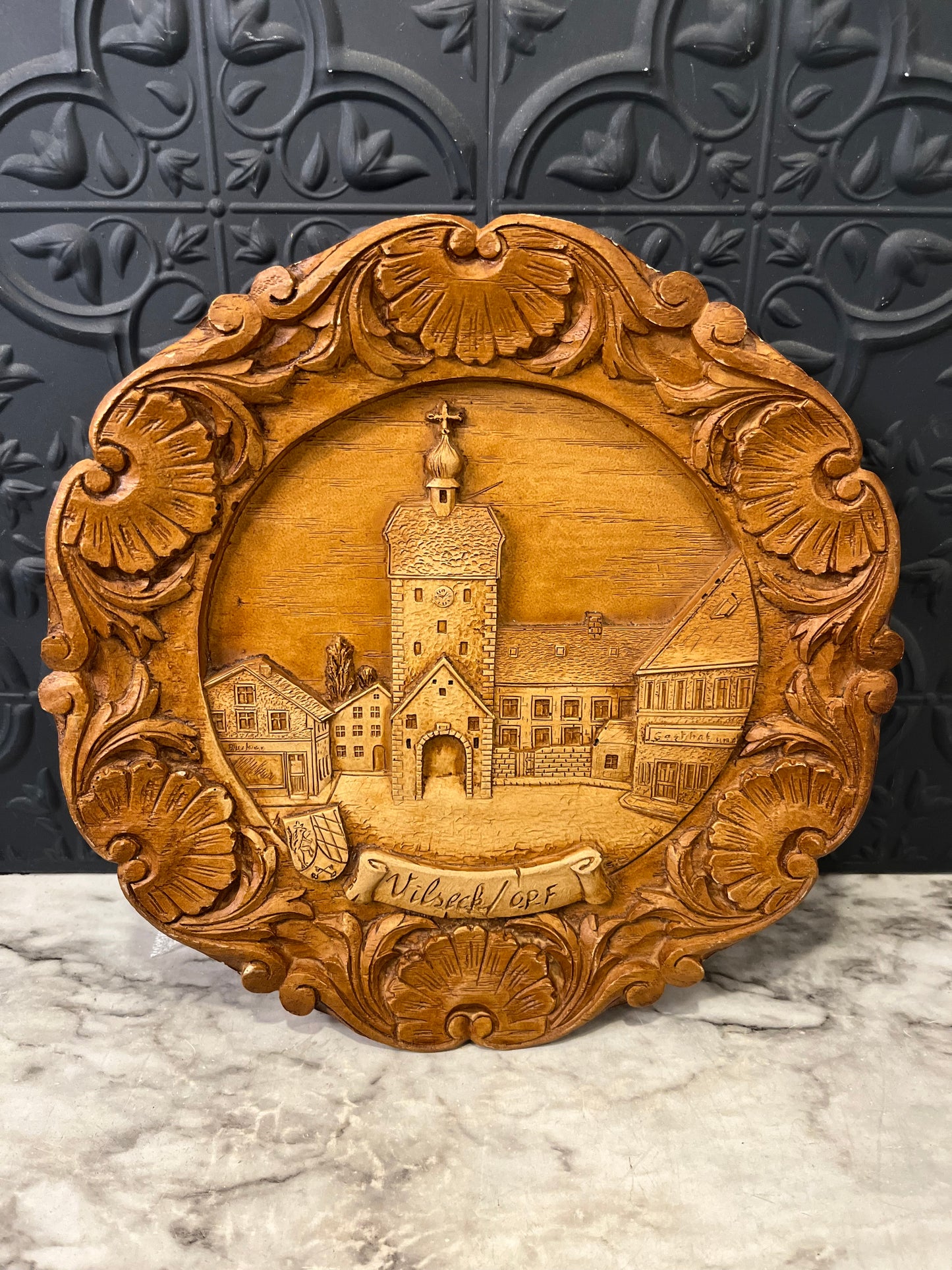 Faux Wood Carving of Bavaria Plate