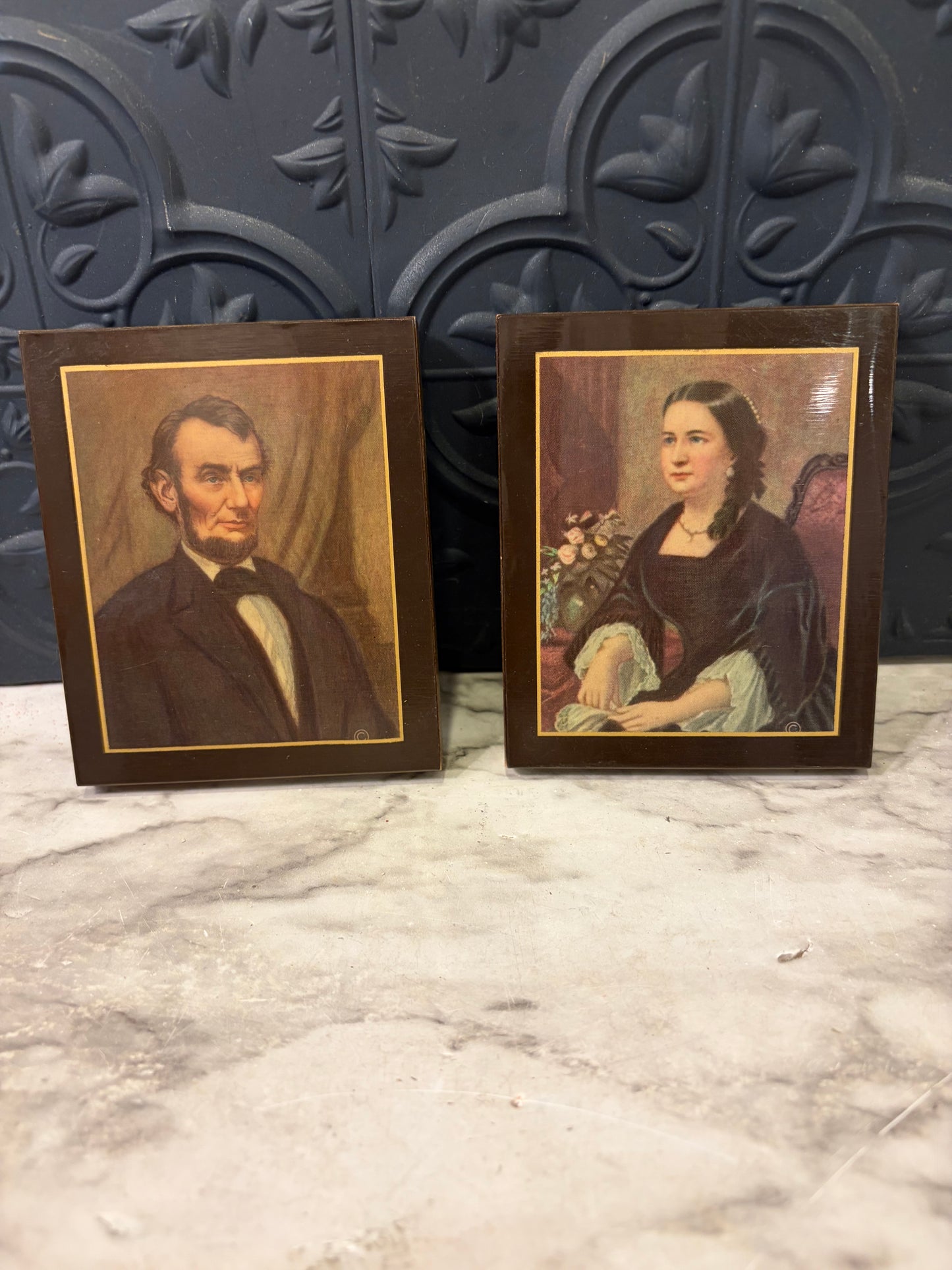 Abe and Mary Todd Lincoln Small Wood Hangings