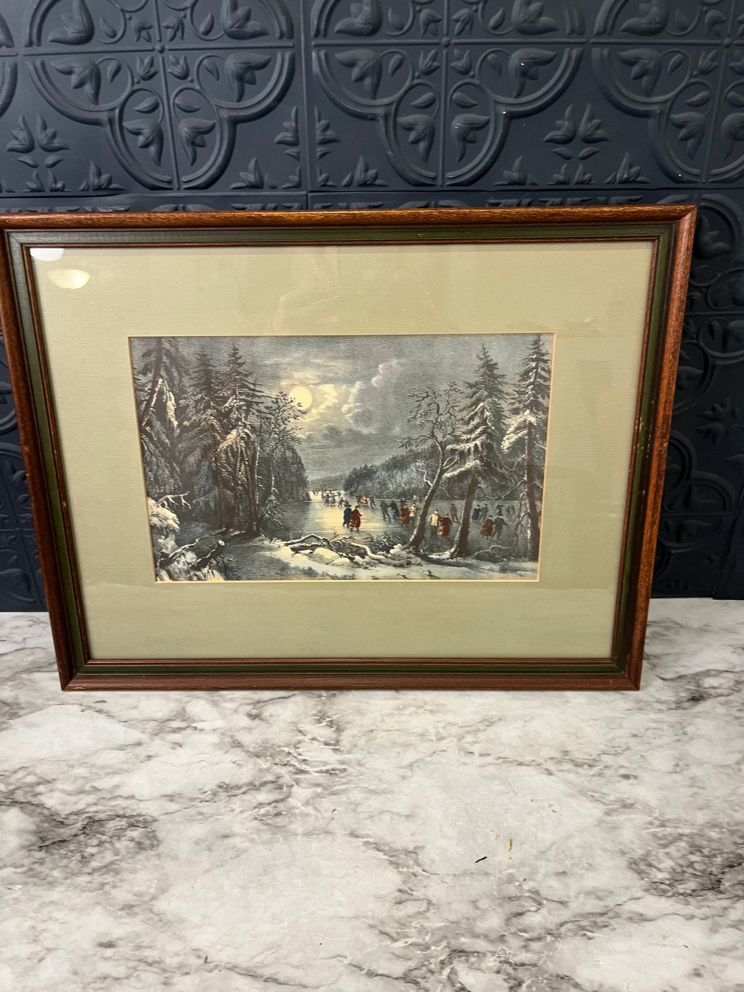 Currier and Ives Skating scene framed print