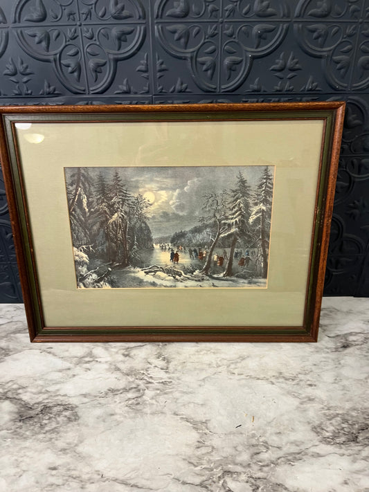 Currier and Ives Skating scene framed print