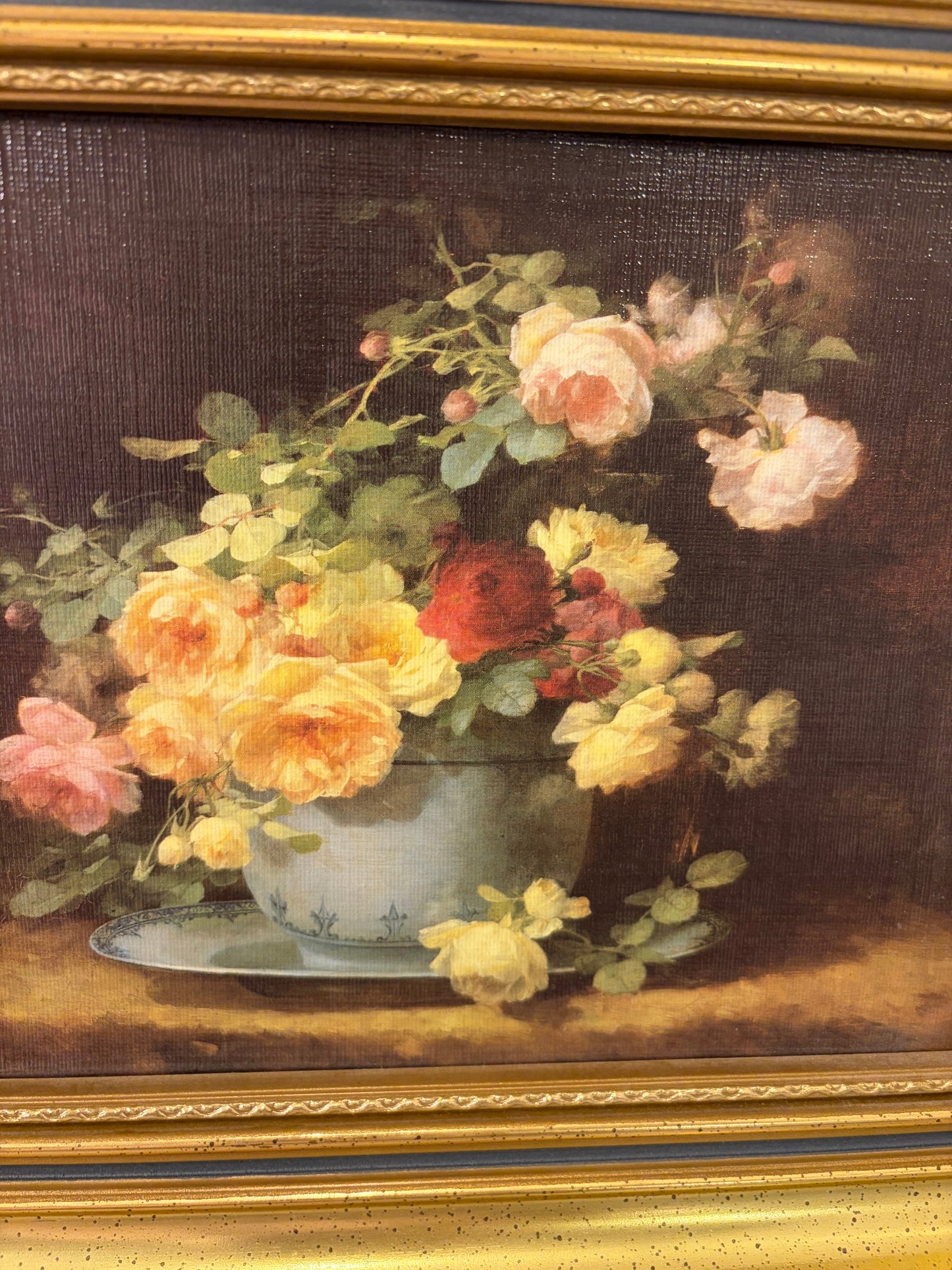 Gold Framed Floral in Blue Pot