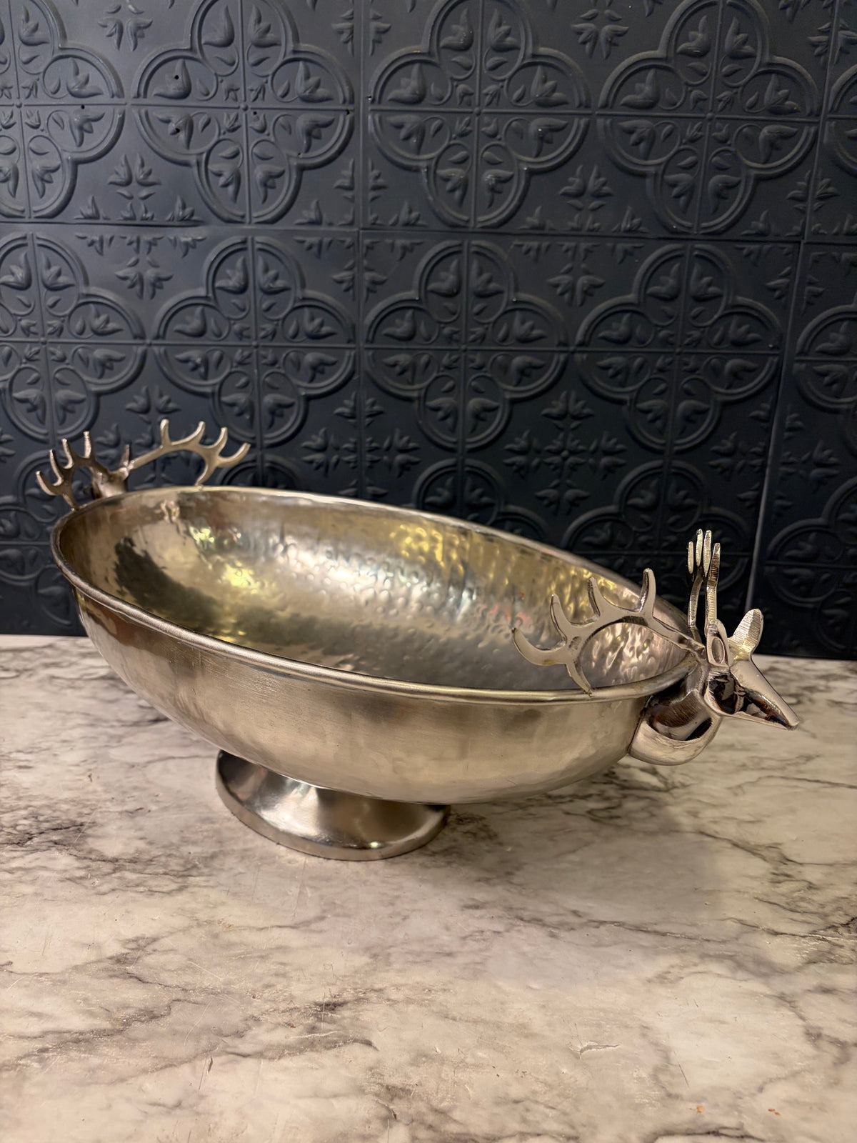 Hammered Metal Stag Pedestal Bowl