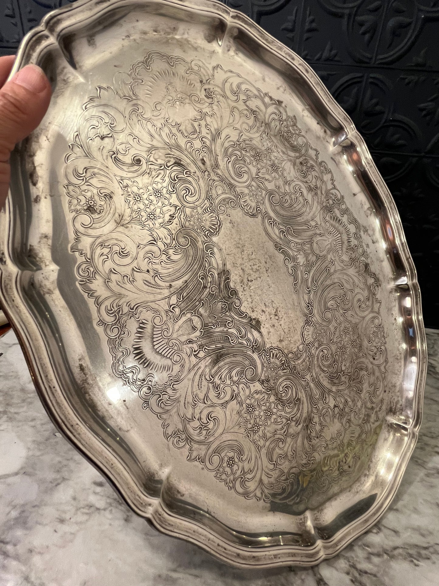 Sheffield Silver Plate Etched Oval Tray