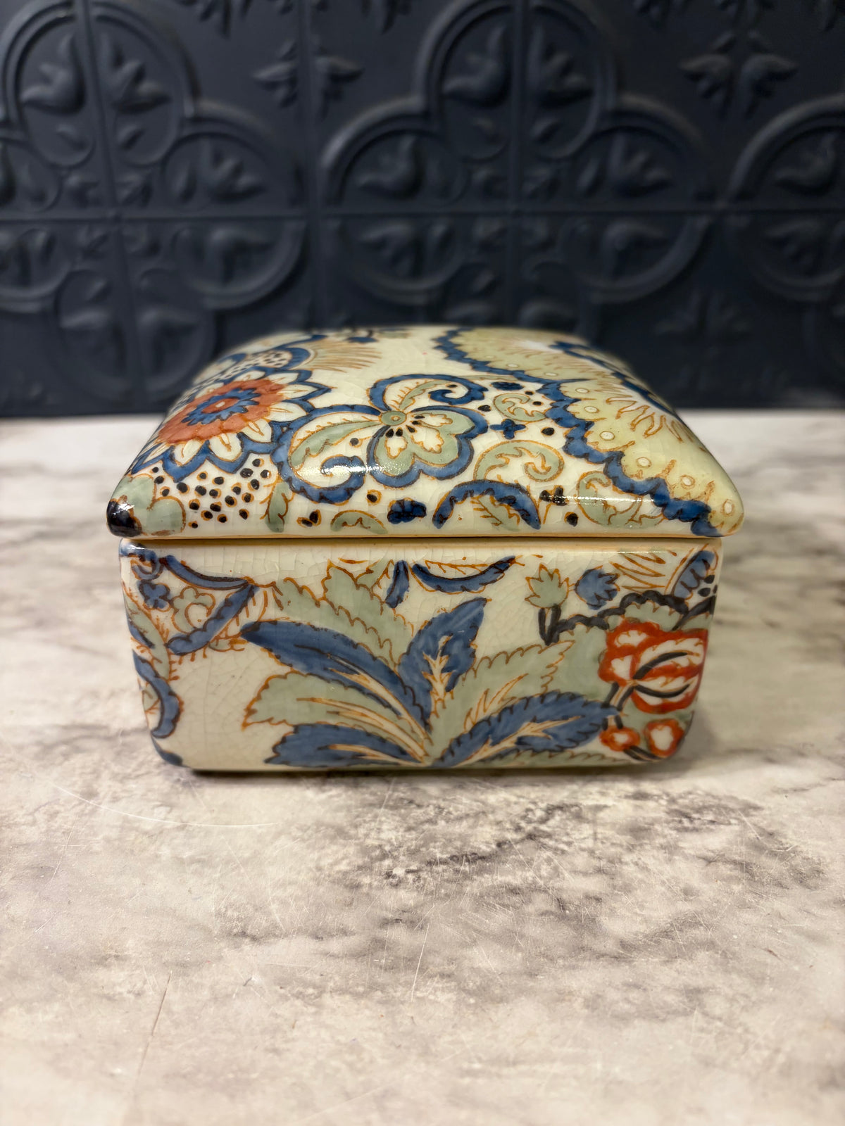 Square Ceramic Trinket box with Floral Design