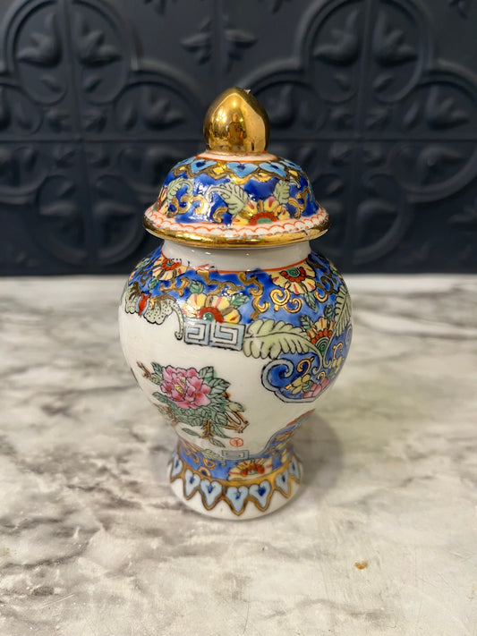 Mini Ginger Jar White with Blue and pink AS IS
