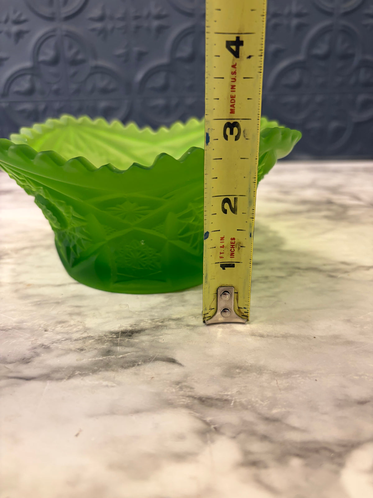 Satin Green Pressed Glass Bowl