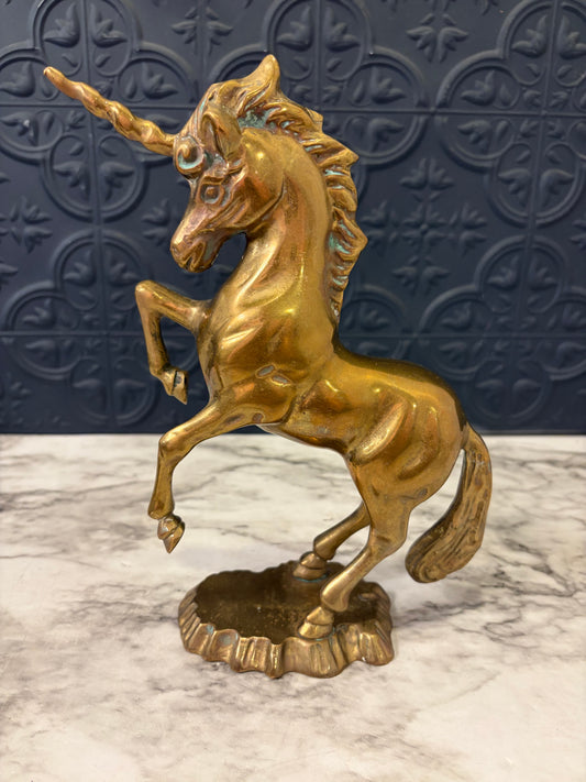 9" Brass Unicorn on Hind Legs