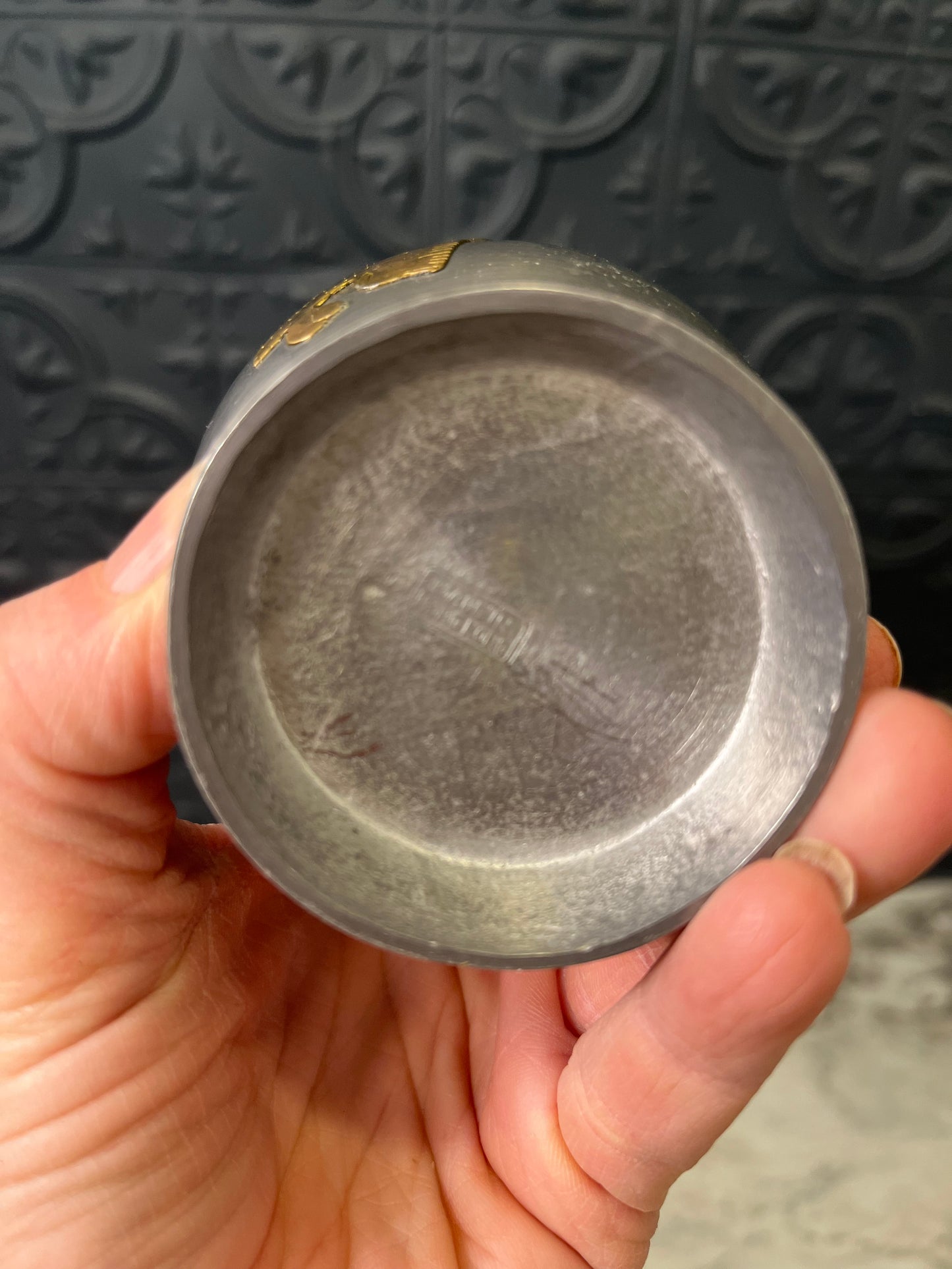 Pewter Vase with Brass Inlay