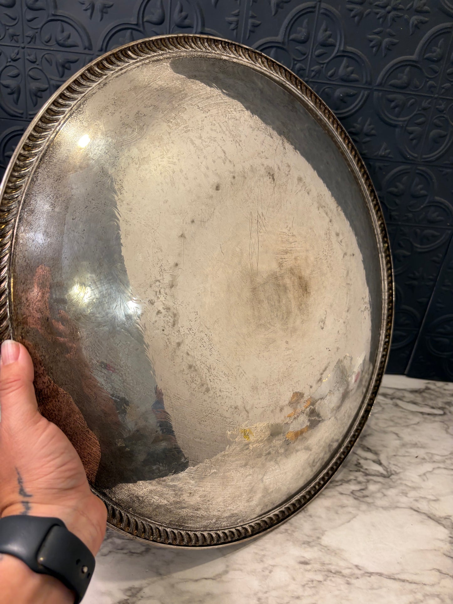 18" Silverplate Etched Tray