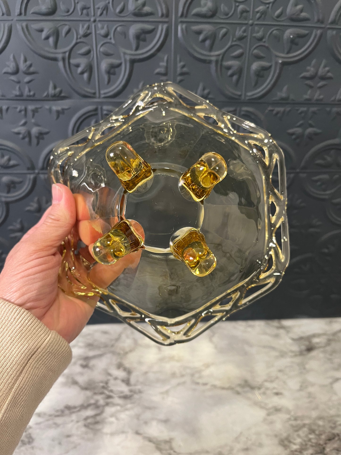 Fostoria Yellow glass footed candy dish