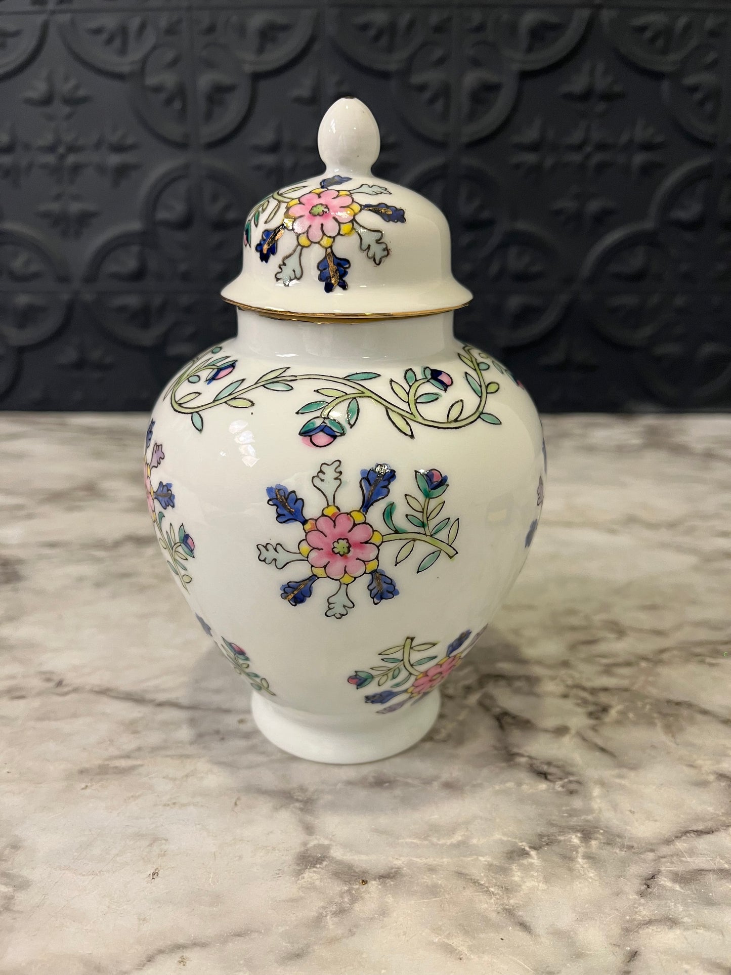 Pink and Blue Ginger jar with flowers small