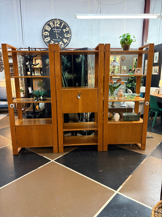 Mid Century Open Shelf Oak Bookcase with Cabinet - priced separately