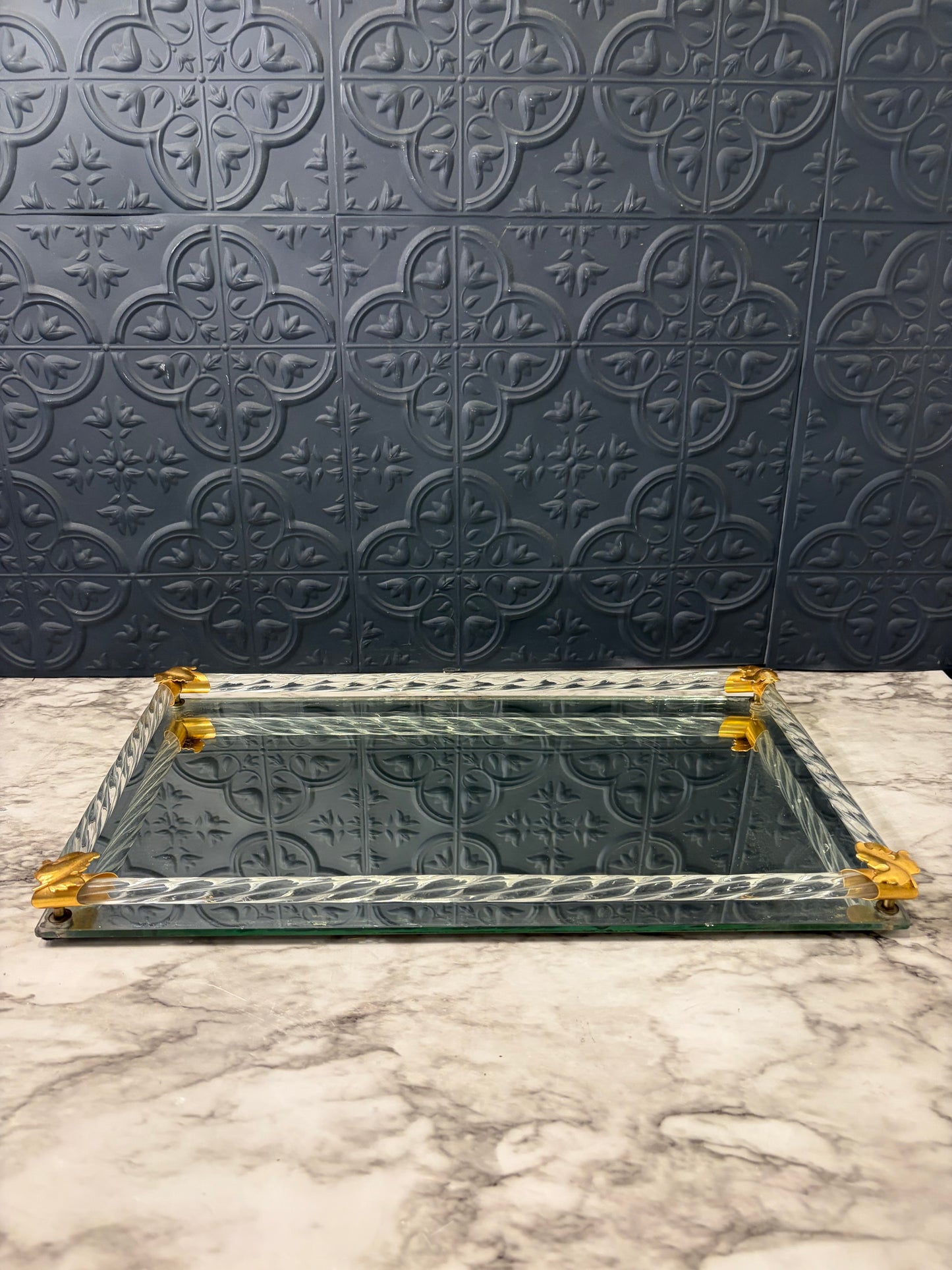 Rectangle Mirror Tray with Twisted Lucite