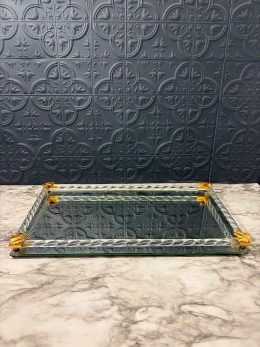 Rectangle Mirror Tray with Twisted Lucite