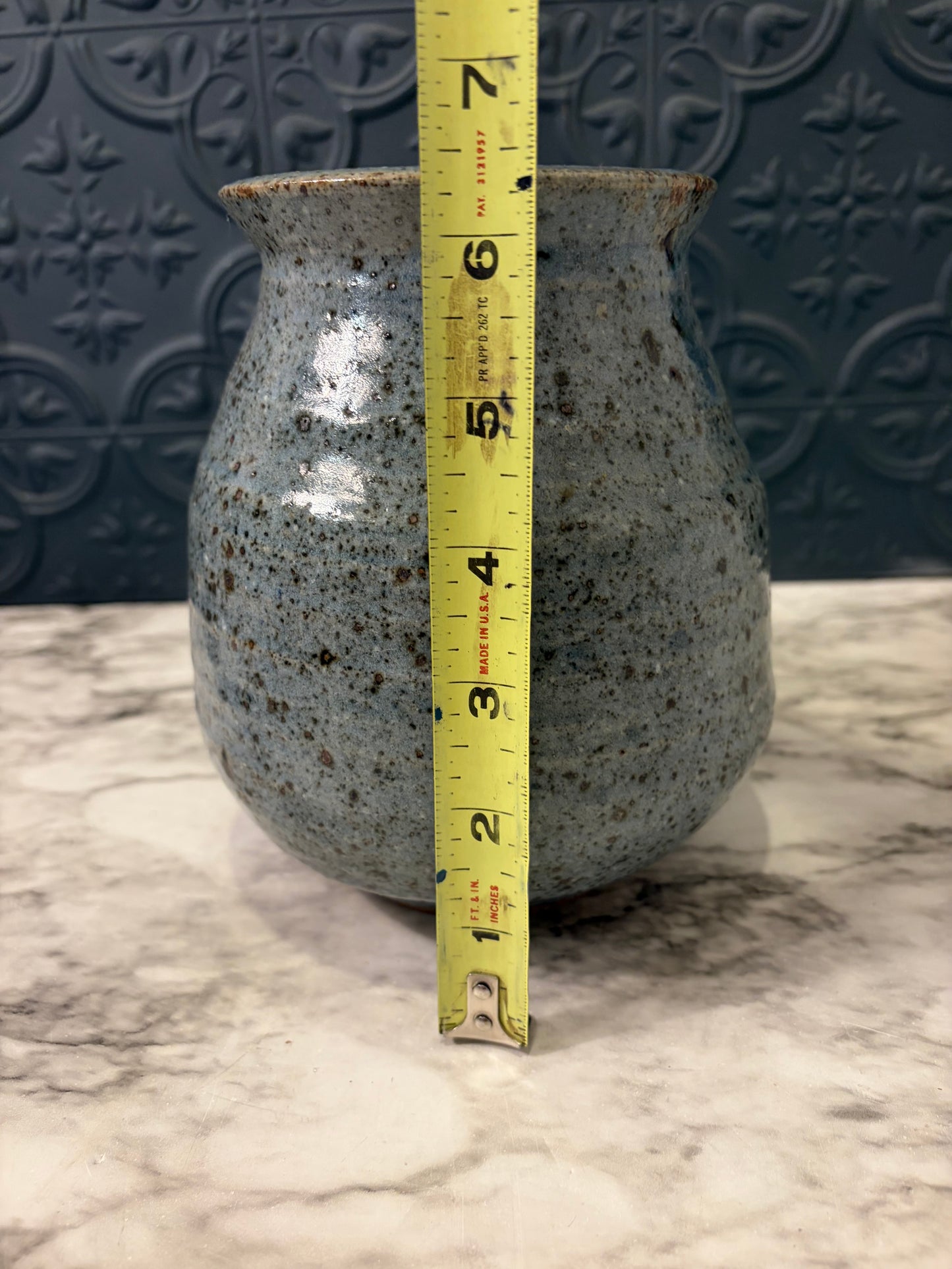 Blue and Brown Speckled Stoneware Vase