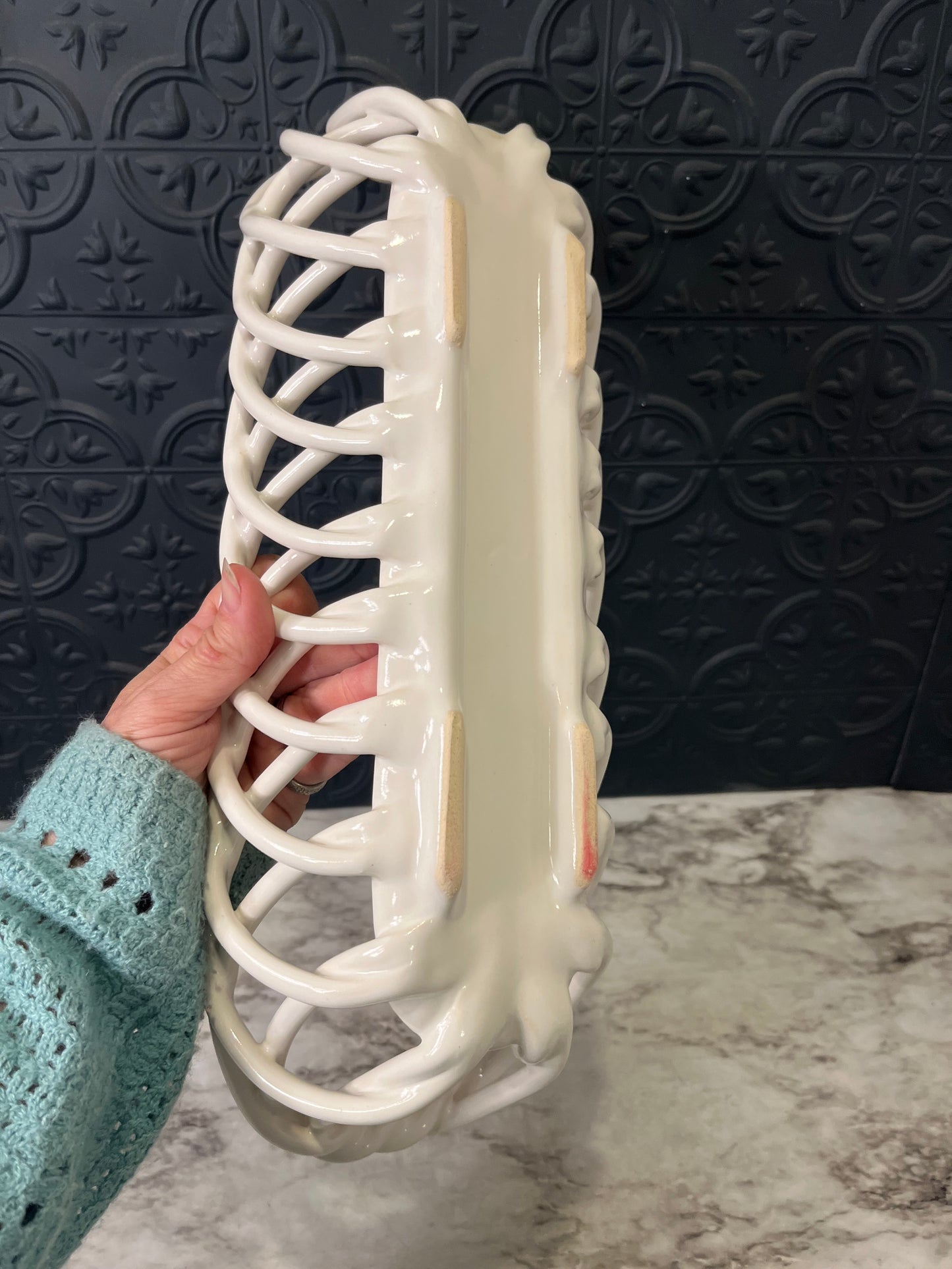 White Ceramic Braided Long Basket