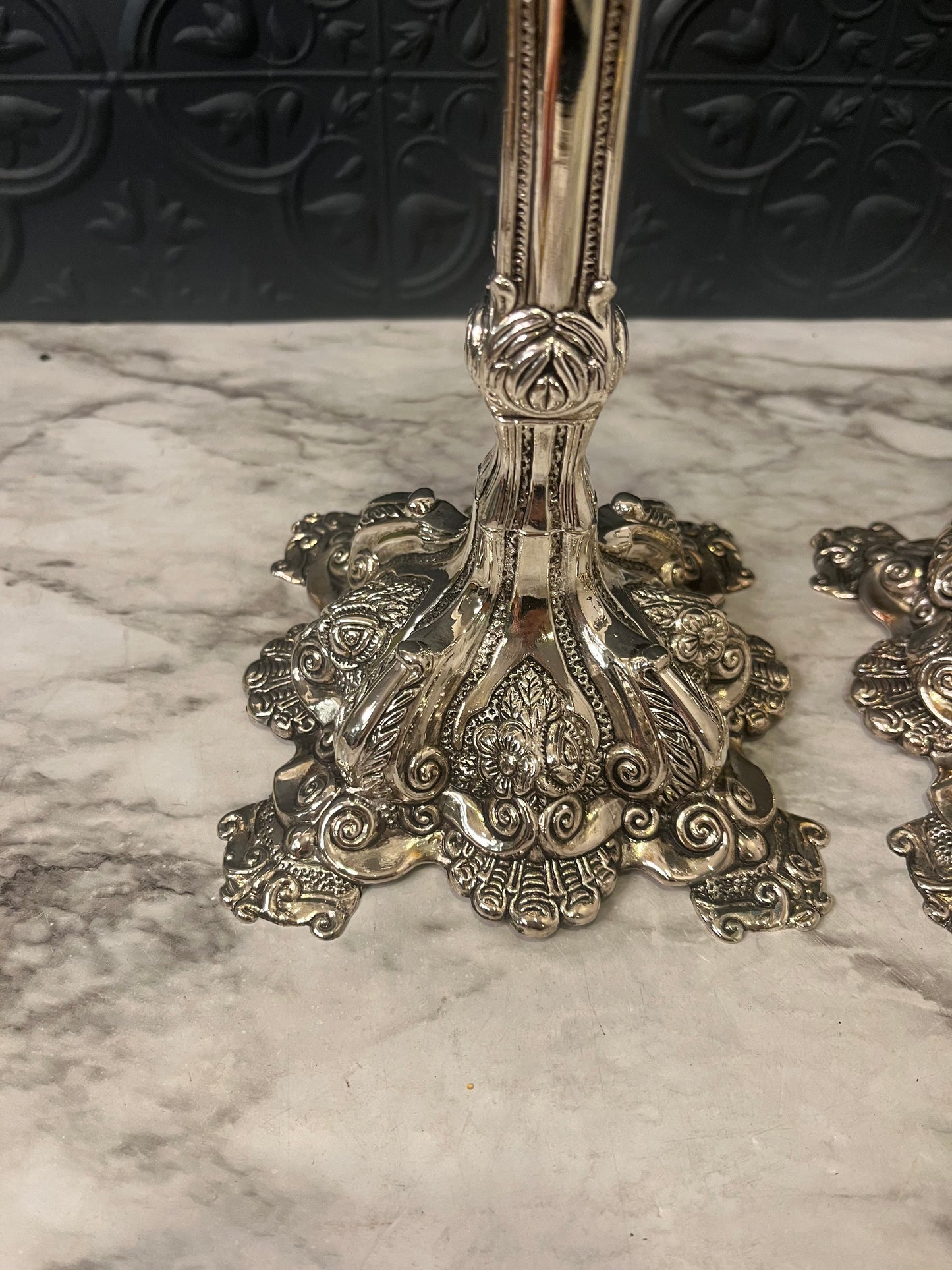 Godinger Silver Plate Rococo Style Candle Holders x2