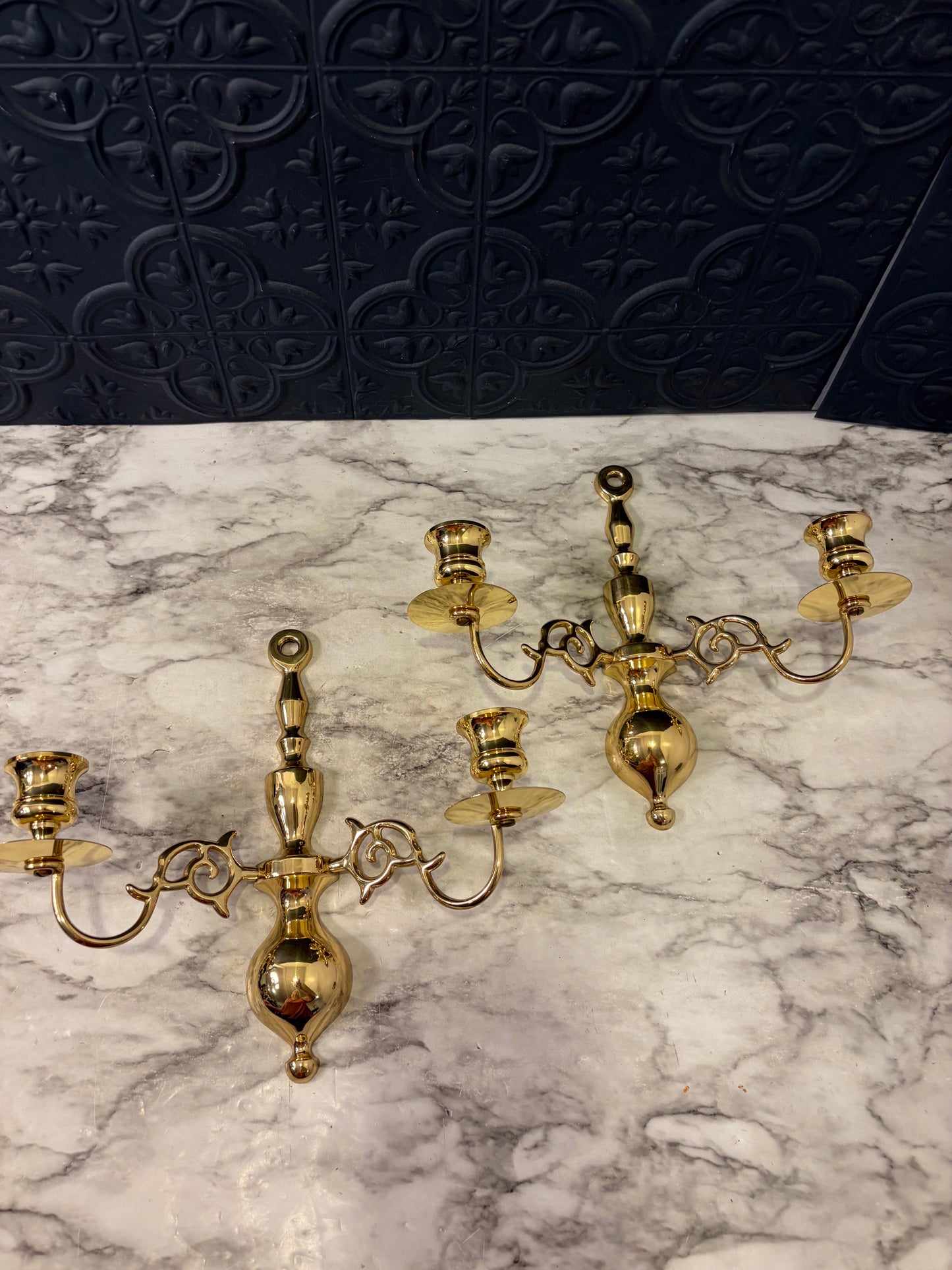 Pair of Solid Brass Double Arm Candle Chandelier