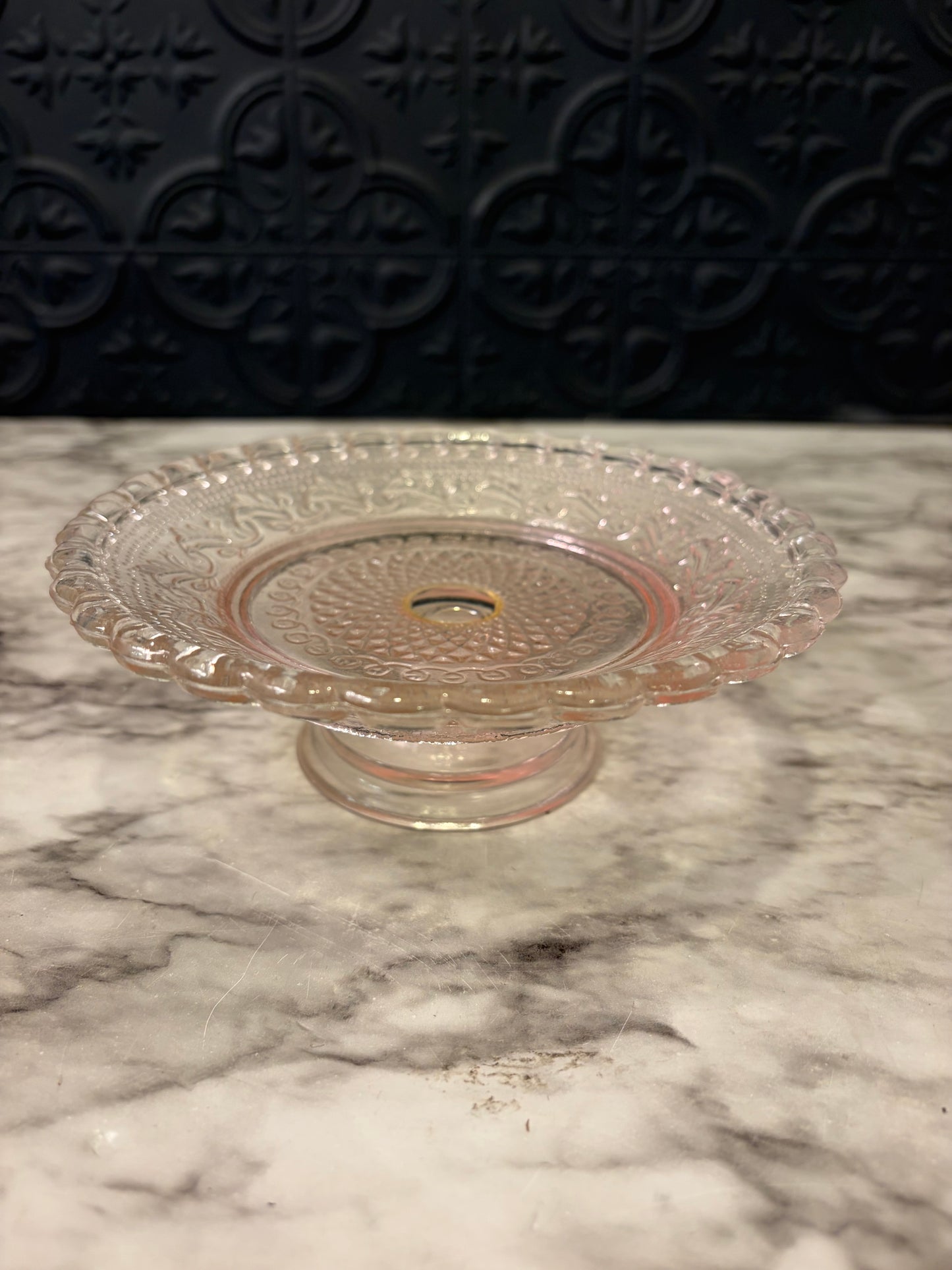 Pink Glass Pedestal Plate Small