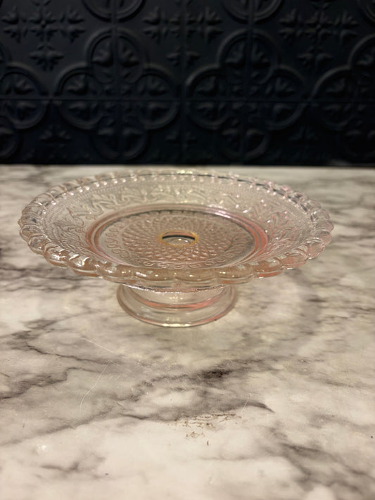 Pink Glass Pedestal Plate Small