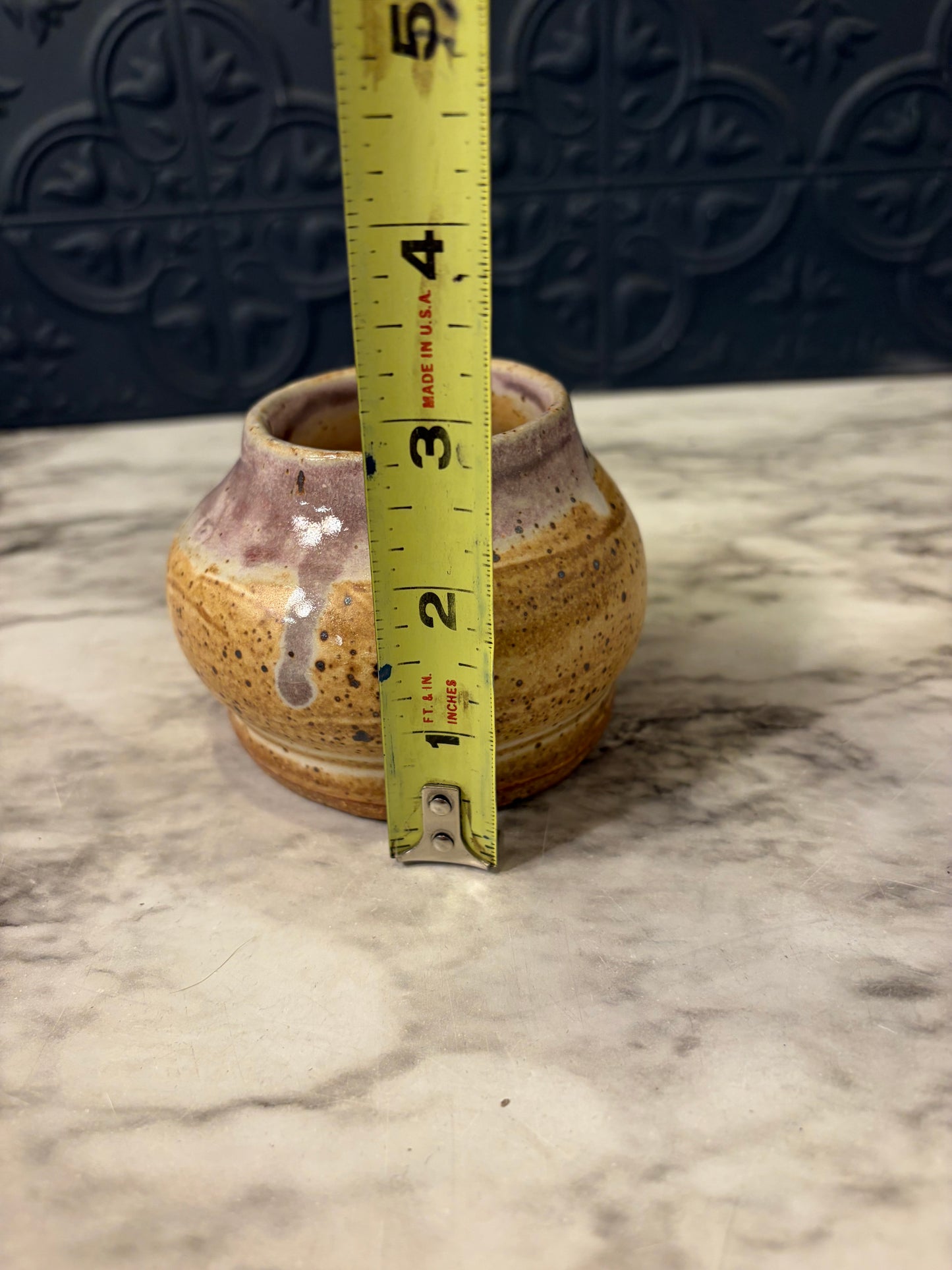 Small Yellow Pottery with Purple rim