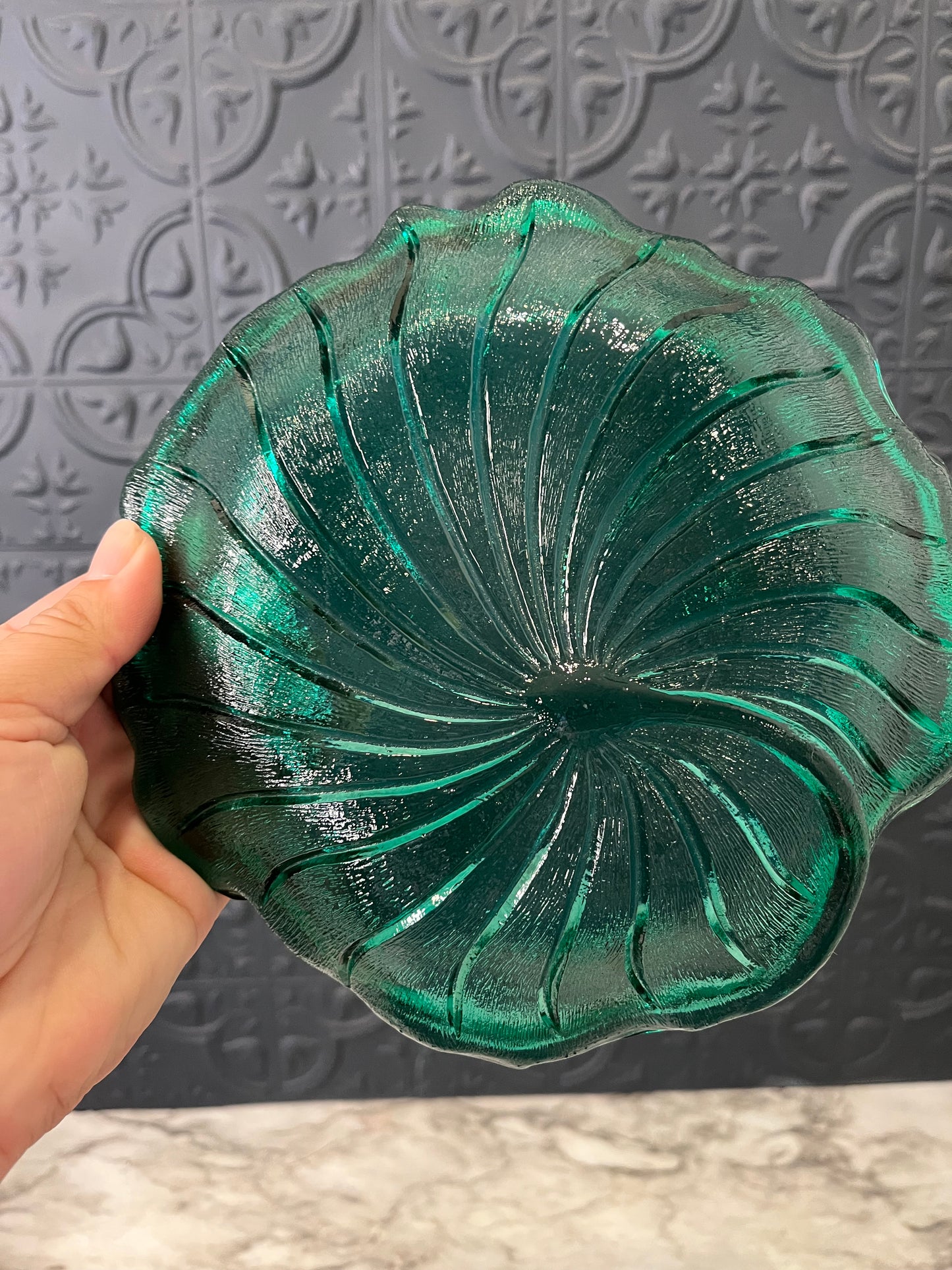 Teal Glass Lily Pons dish