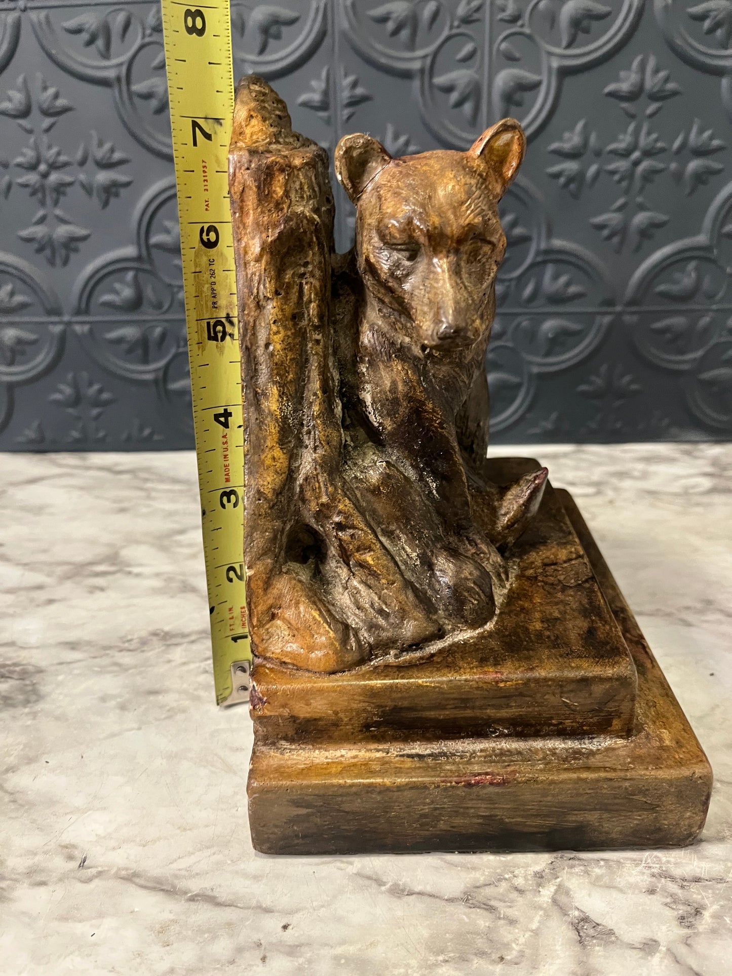 Single Bear Bookend Burnished Gold Tone