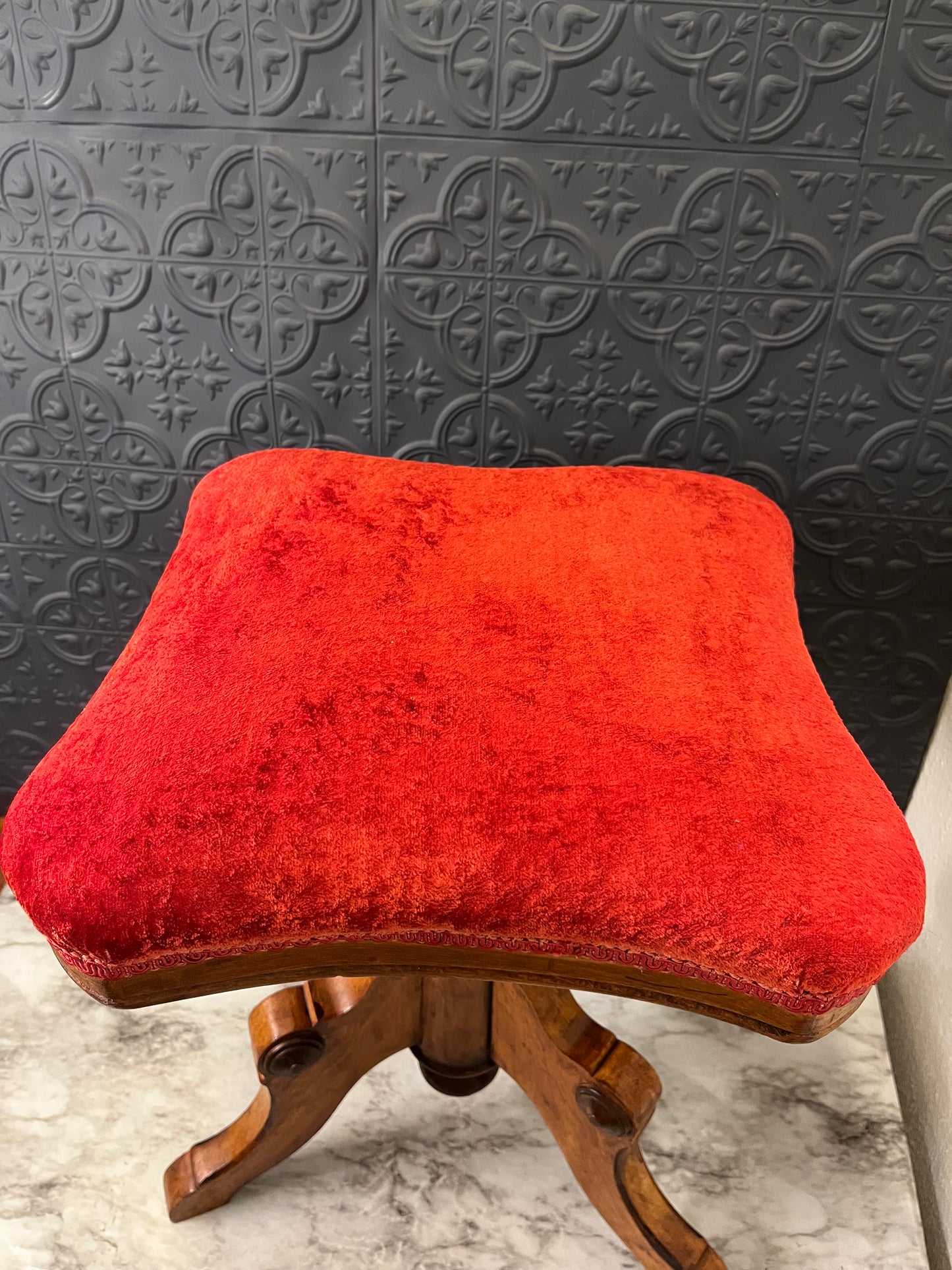 Piano Stool with Red Velvet Top