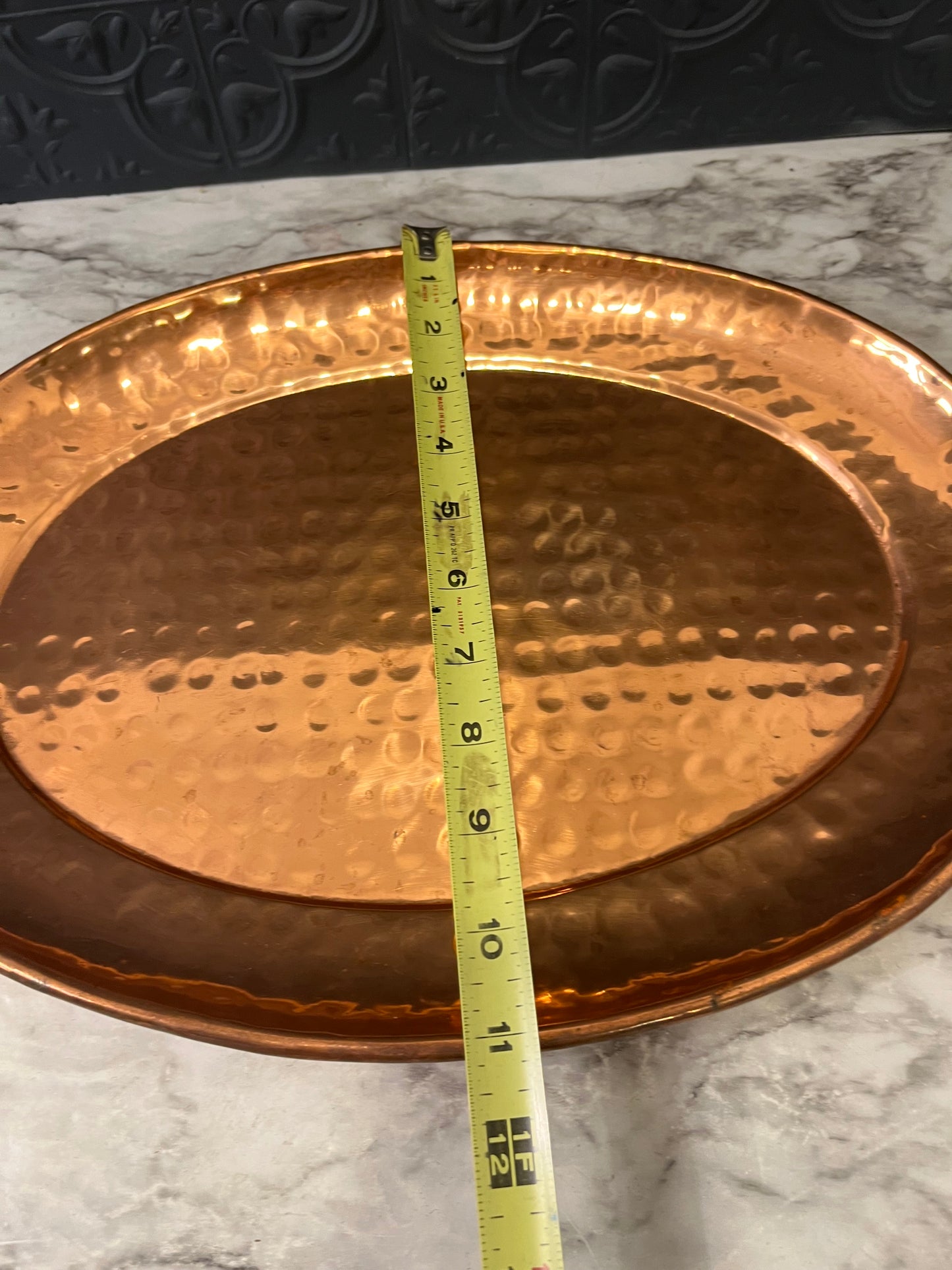 Oval Hammered Copper Tray with Brass Handles 15"