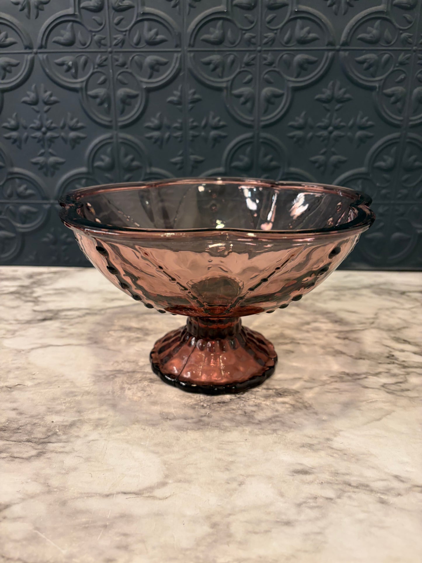 Purple Glass Scalloped Pedestal Bowl