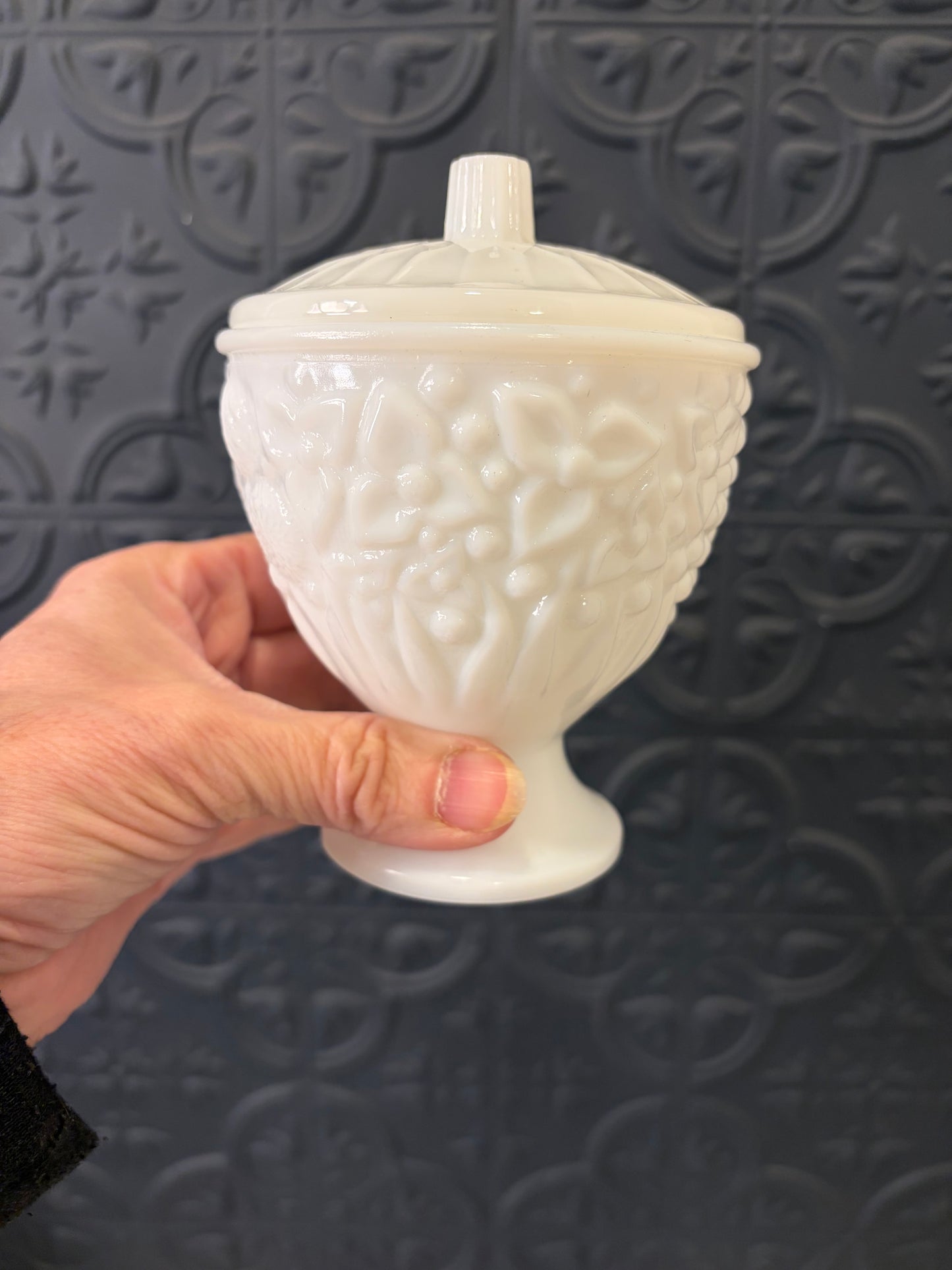 Avon Milk Glass Lidded Candy Dish
