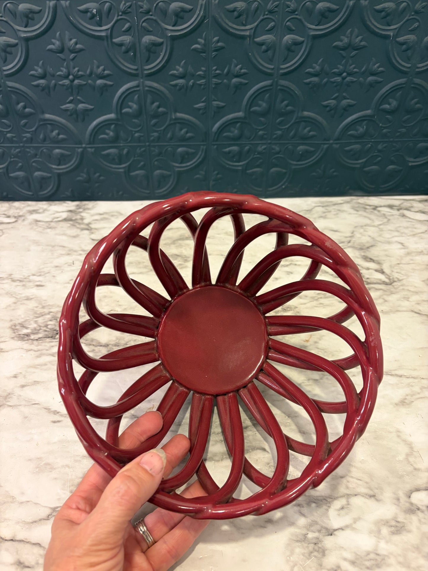 Maroon Ceramic Basket Weave Bowl