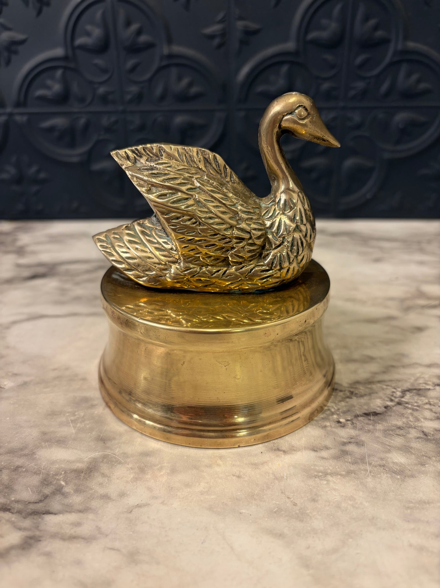 Brass Swan on Round Pedestal