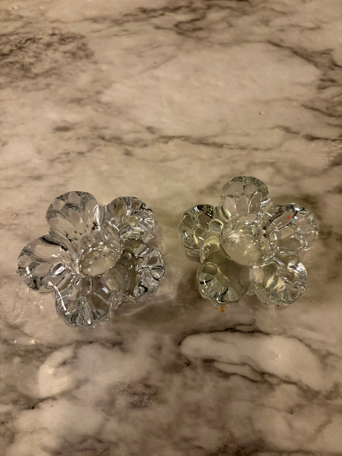 Glass Flower Candle HOlder Set of 2