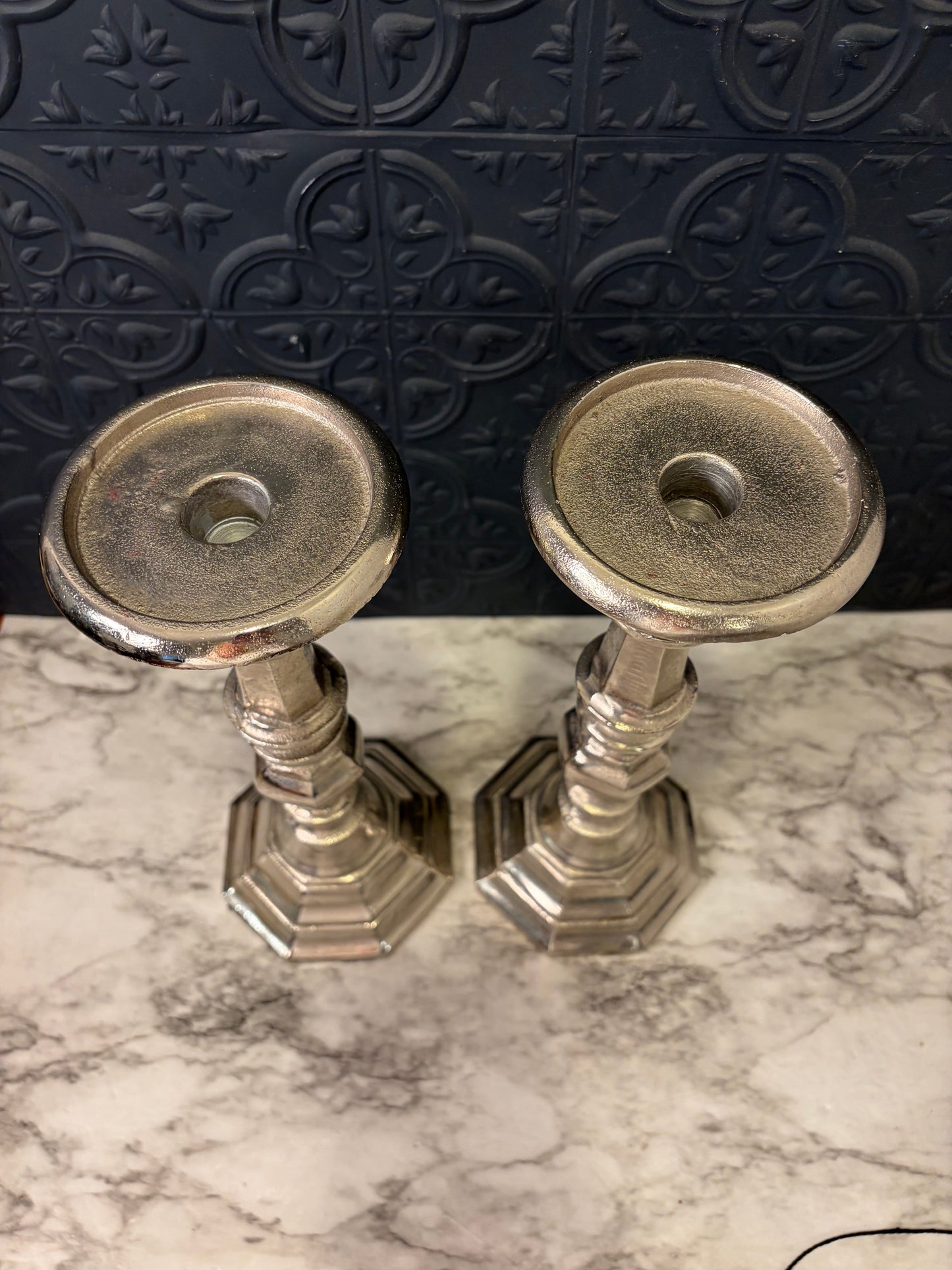 Set of Two Pewter Candle Sticks 12"