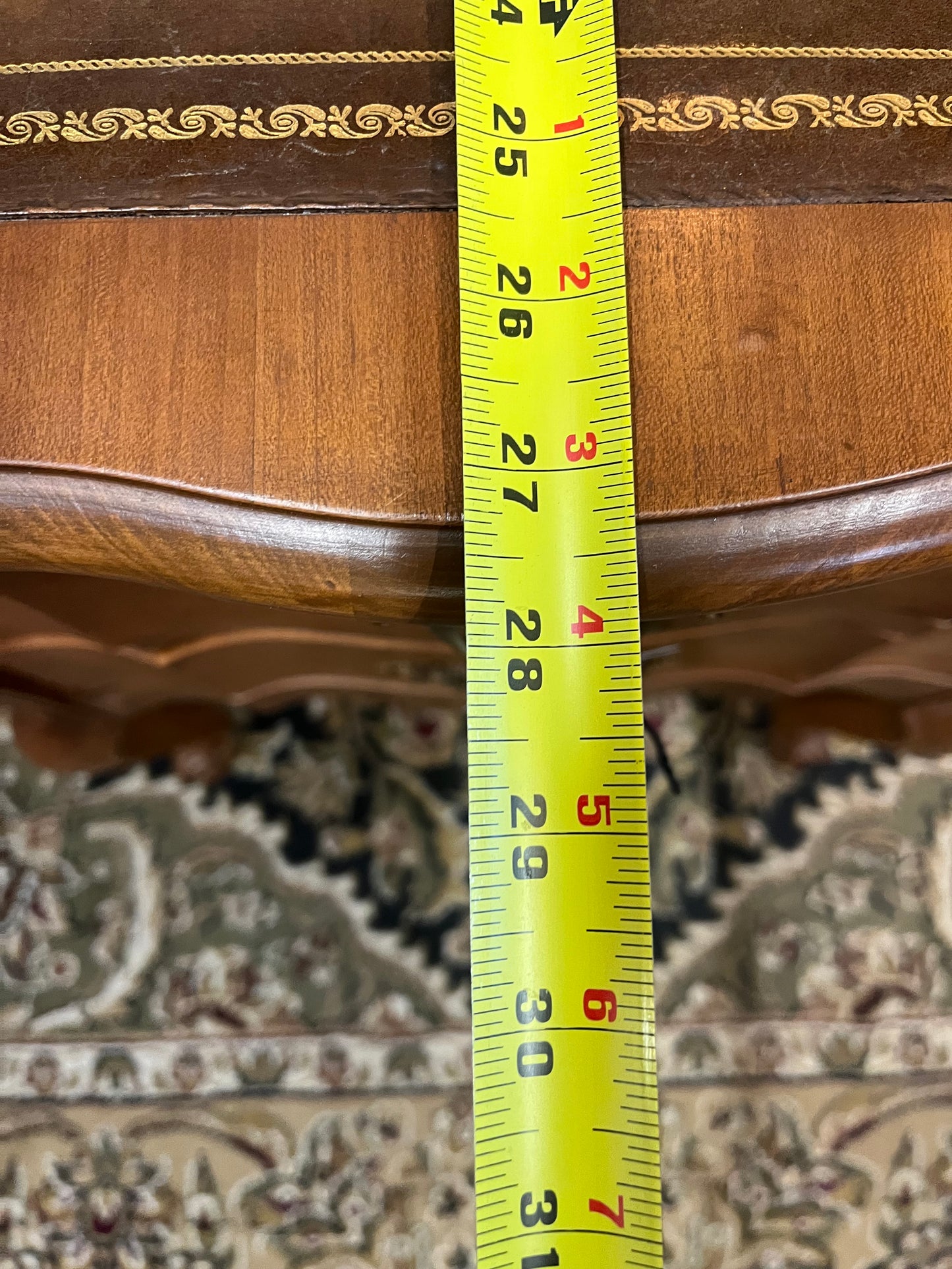 Vintage Wood Side Table with Leather Top