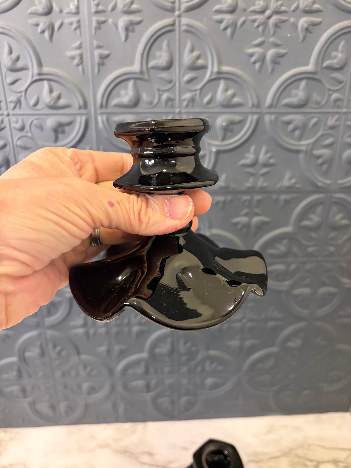 LE Smith Black Ruffled Glass Candle Set of 2
