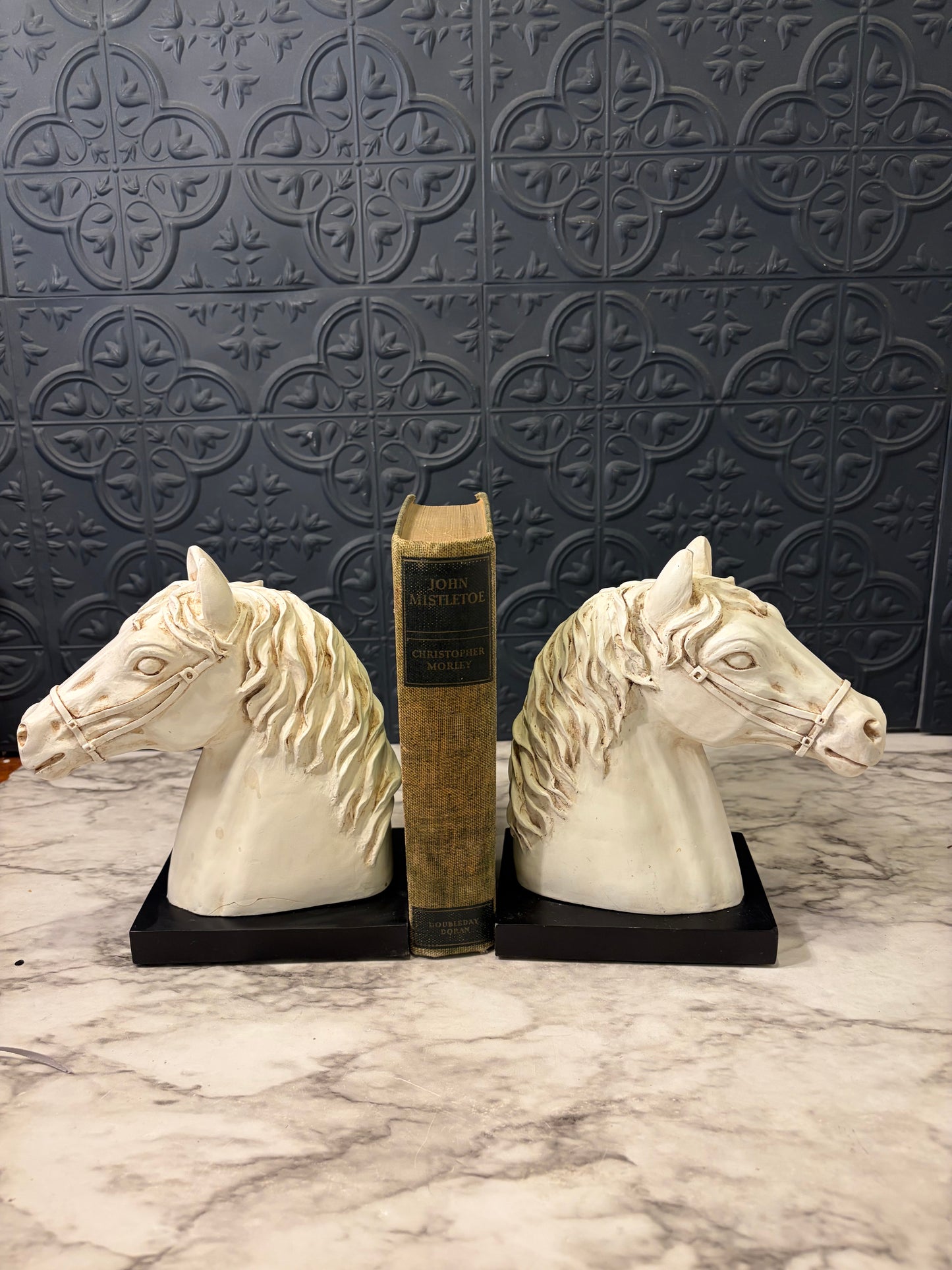 Resin White Horse Head Bookends