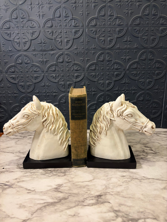Resin White Horse Head Bookends
