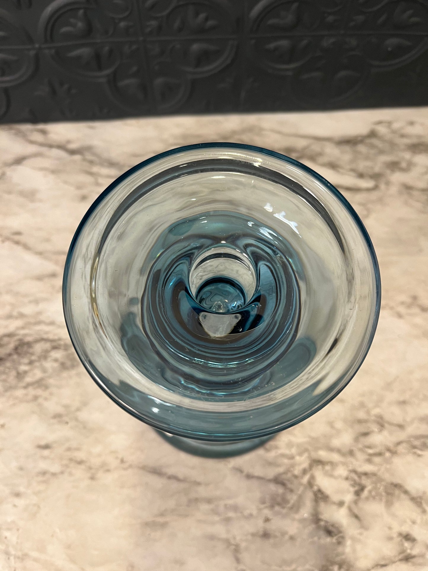 Blue Glass Candle and Pillar Holder 7"