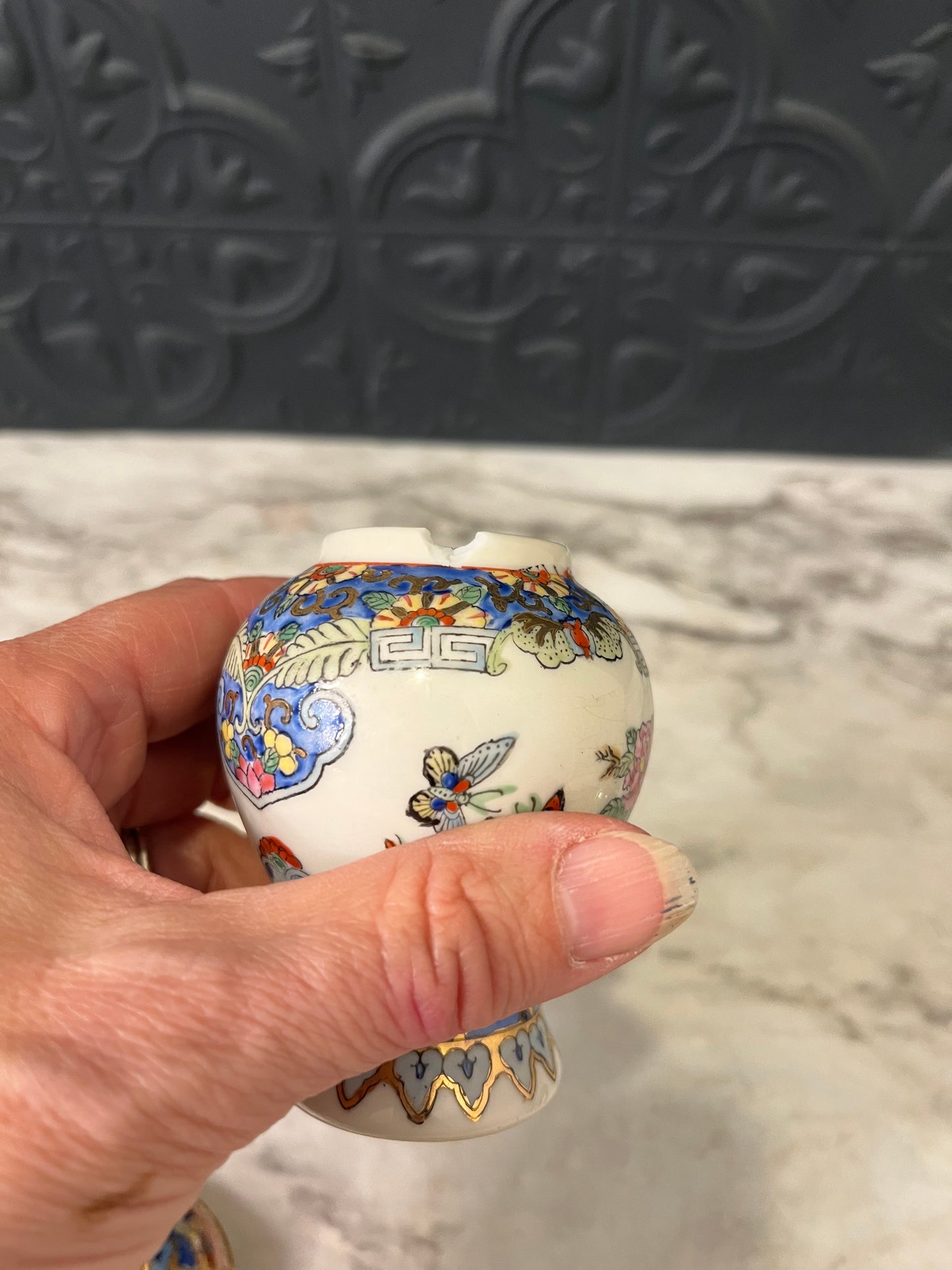 Mini Ginger Jar White with Blue and pink AS IS