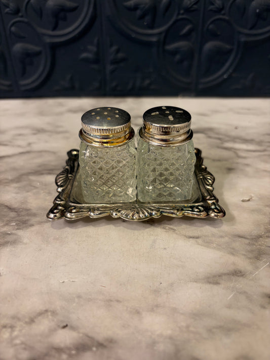 Mini Crystal S & P on silverplated Tray