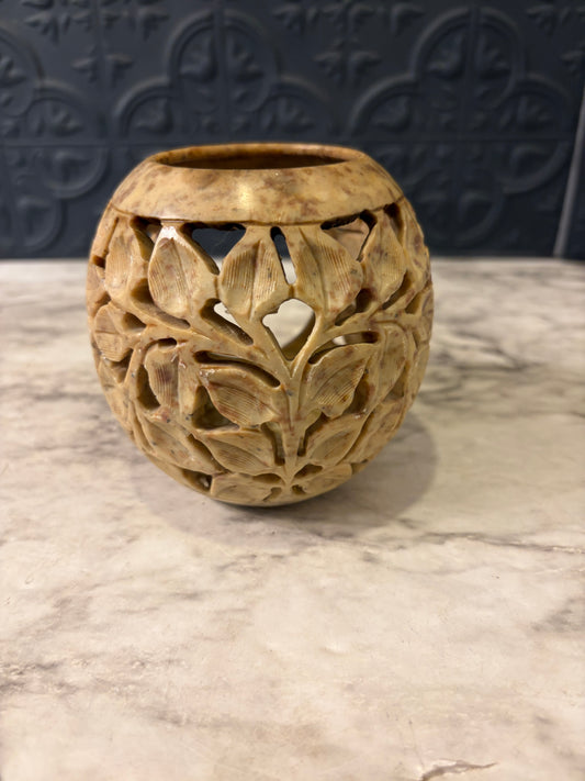 4" Round Handcarved Soapstone VotiveHolder