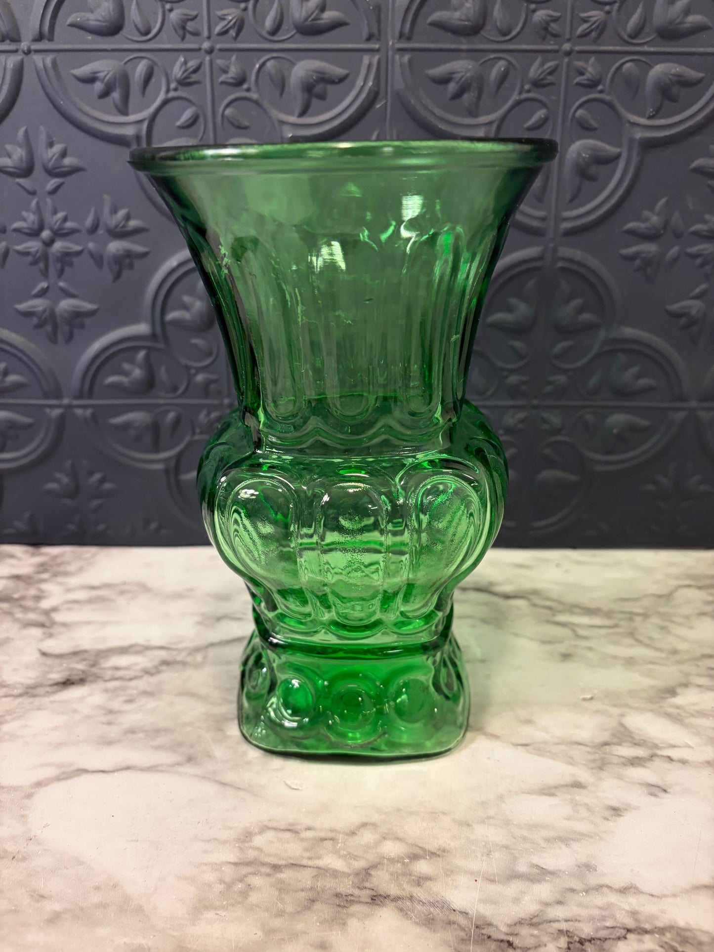 Green Glass Vase Fluted