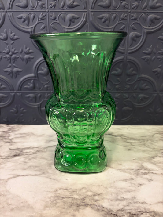 Green Glass Vase Fluted