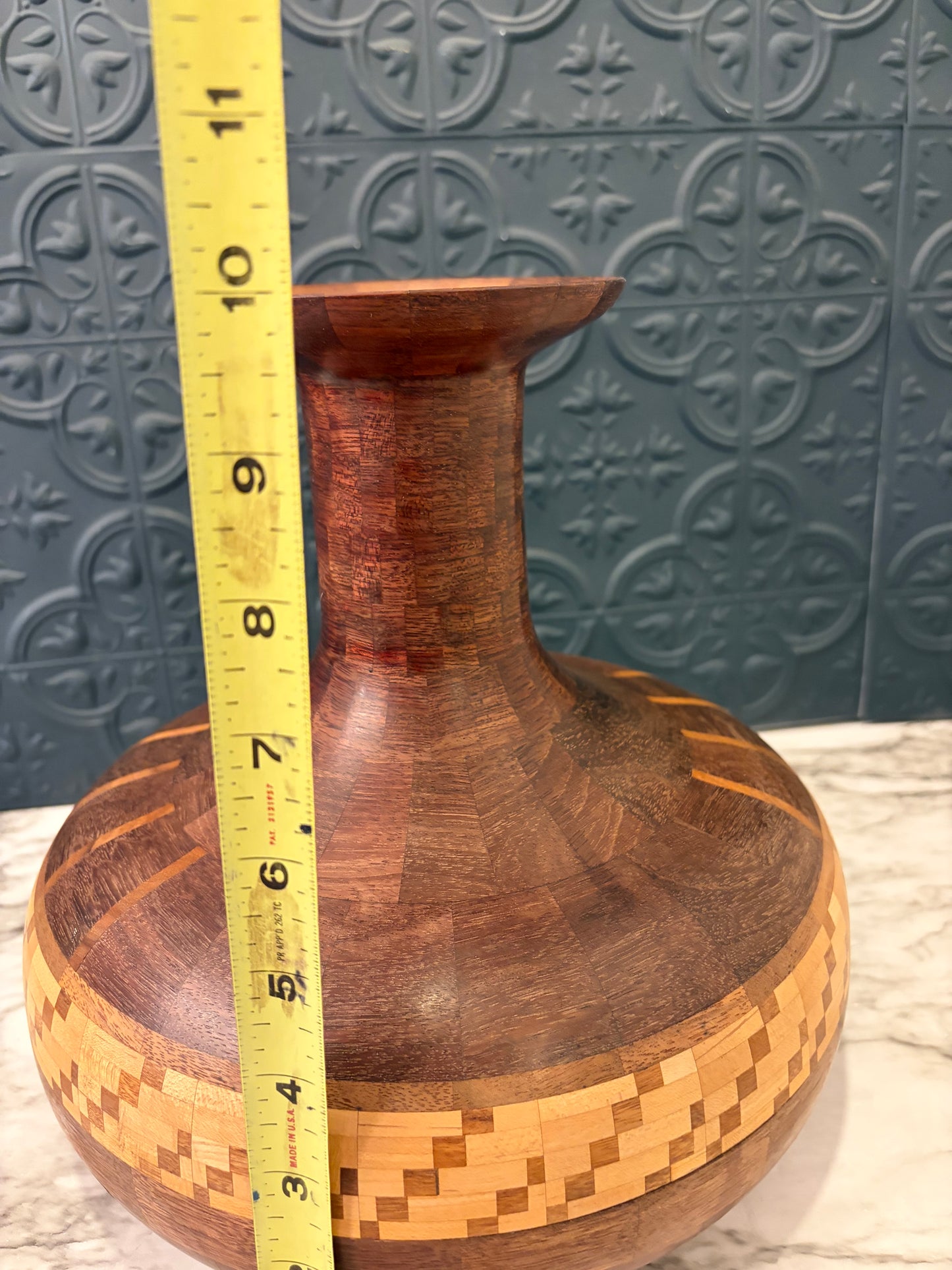 Wood Vase with Light wood inlay