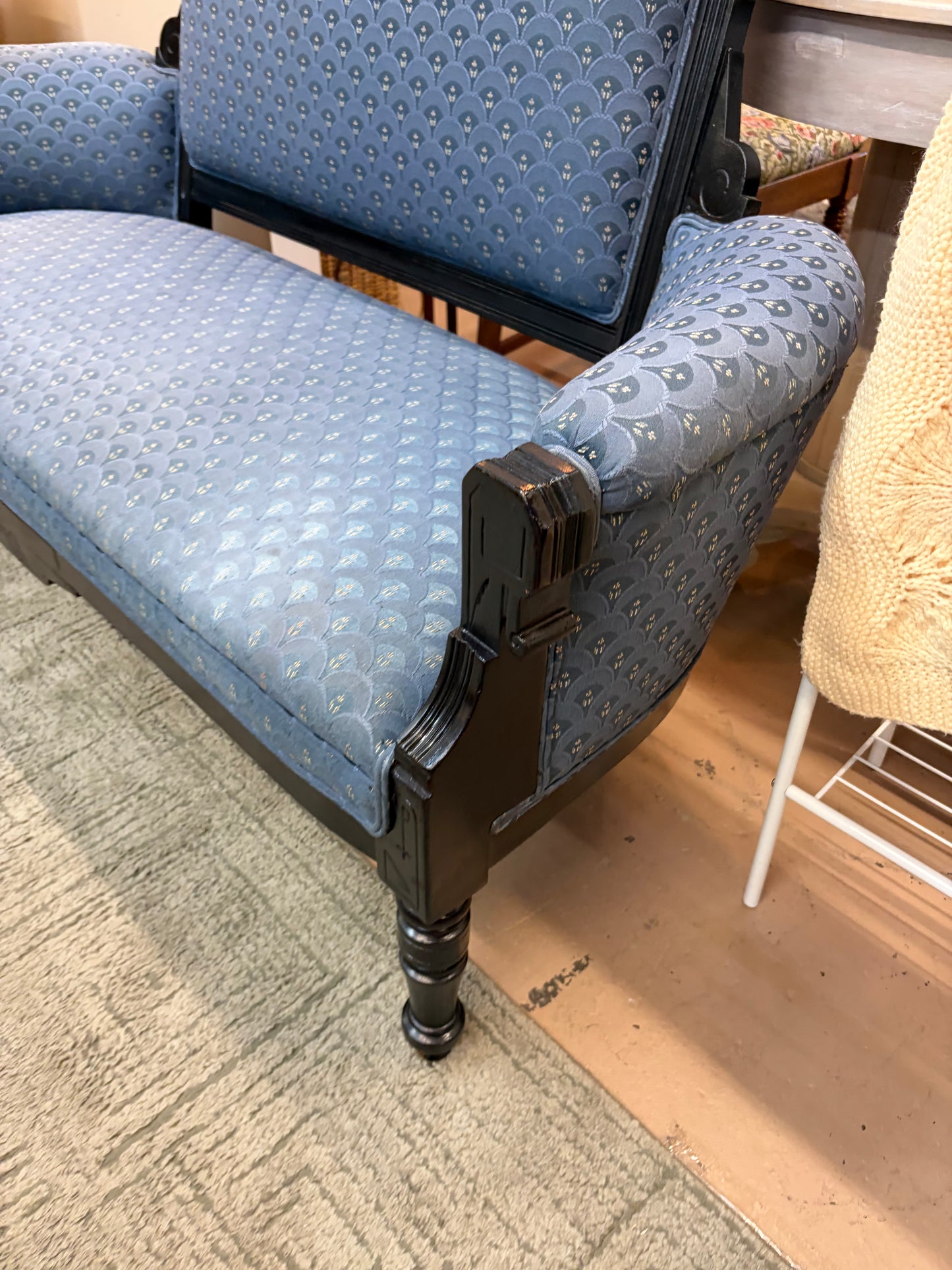 Antique Blue Eastlake Settee Loveseat